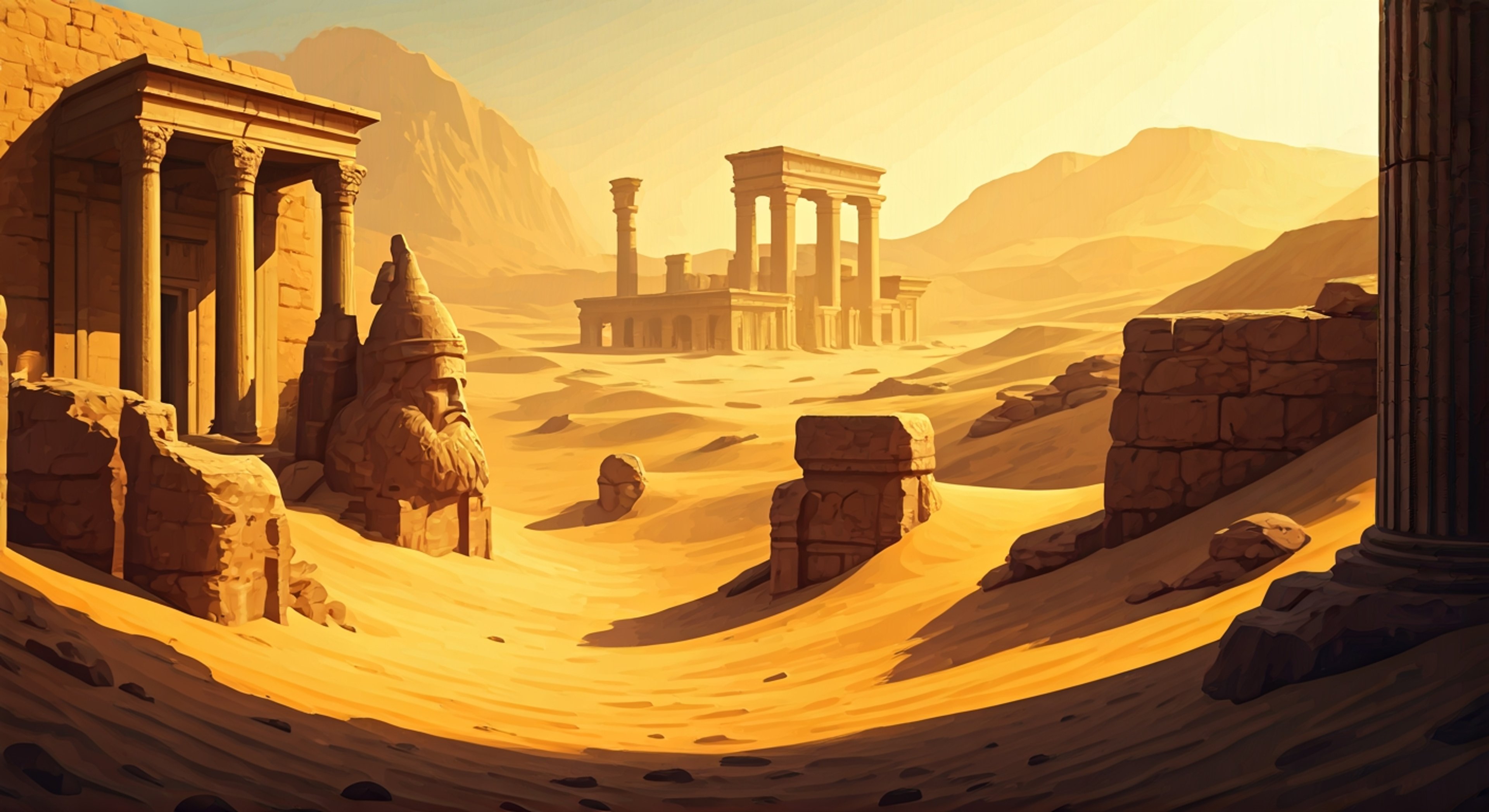 You find yourself training with Azam, Rashid's towering yet dignified attendant, who has agreed to teach you the traditional wrestling techniques of his homeland. Azam's imposing 7'2" frame moves with surprising grace as he demonstrates moves passed down through generations, his white hair gleaming in the desert sun. The training takes an unexpected turn when ancient ruins are discovered nearby, and Azam decides this presents the perfect opportunity to test your skills while imparting wisdom about respecting tradition in a changing world.