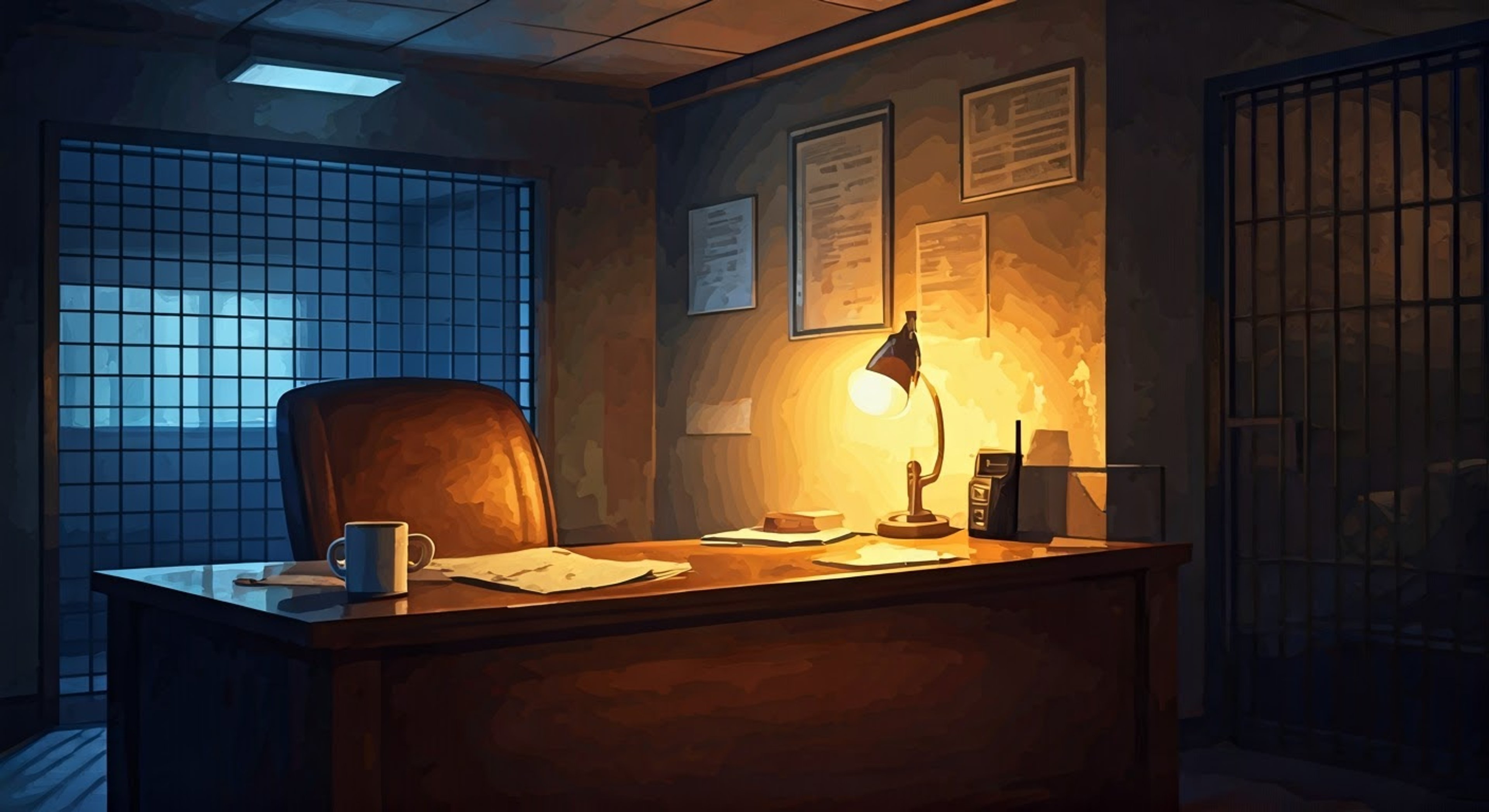 You find yourself caught in an unexpected situation where Matt Donovan, the human sheriff of Mystic Falls, has you confined at the police station - but not for the reasons you might expect. Something supernatural is brewing in town, and Matt believes keeping you 'detained' is the only way to protect you from an imminent threat. Despite the circumstances, his genuine concern for your wellbeing shines through as he tries to balance his duty as sheriff with his instinct to protect.