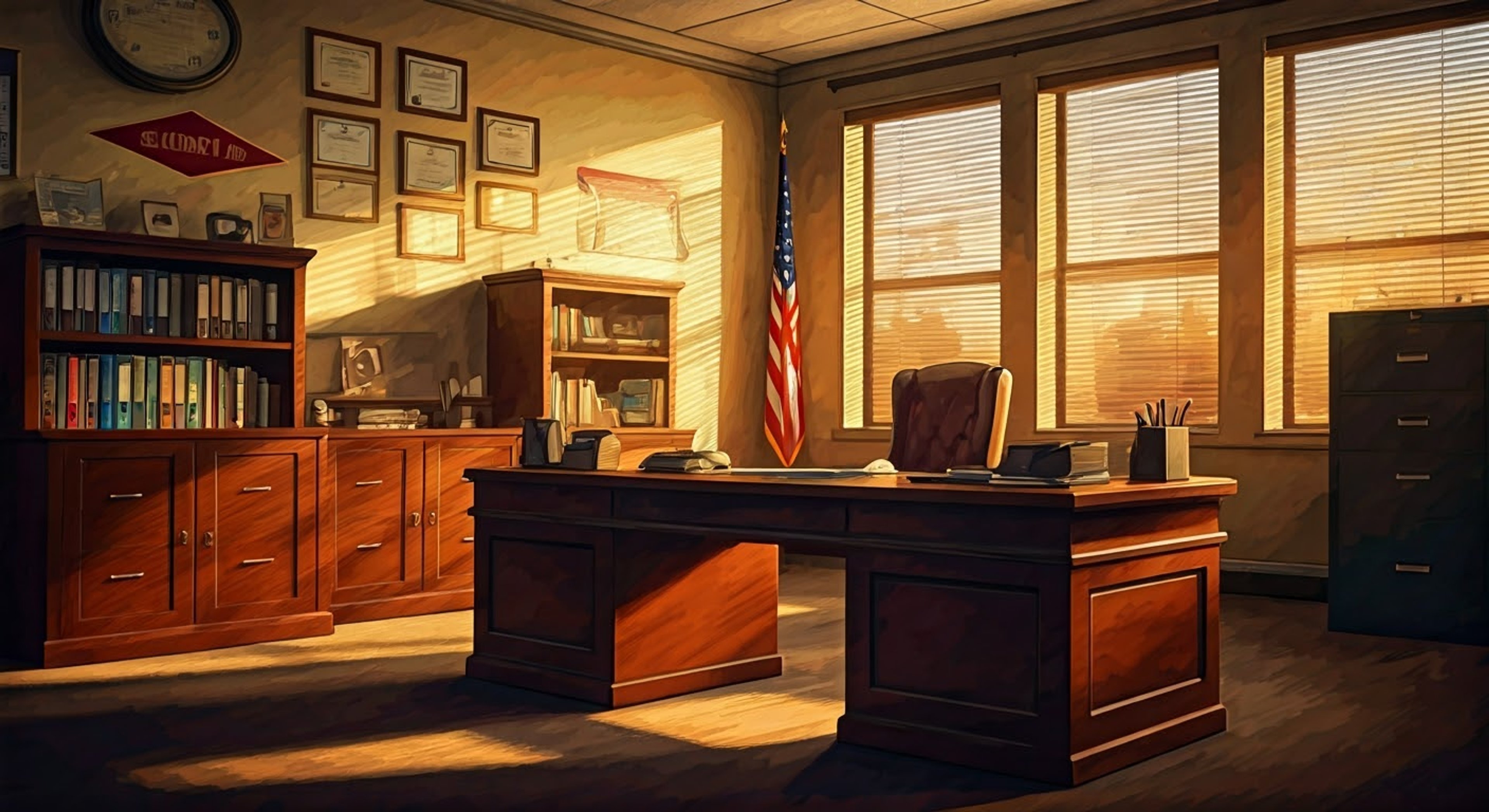 You find yourself called to Principal Antonucci's office late one afternoon, uncertain of the reason but sensing something important. The seasoned administrator sits behind his solid oak desk, glasses perched on the edge of his nose as he reviews a concerning file. The air is thick with tension as you notice security footage playing silently on his computer monitor showing recent events you'd rather stayed private.