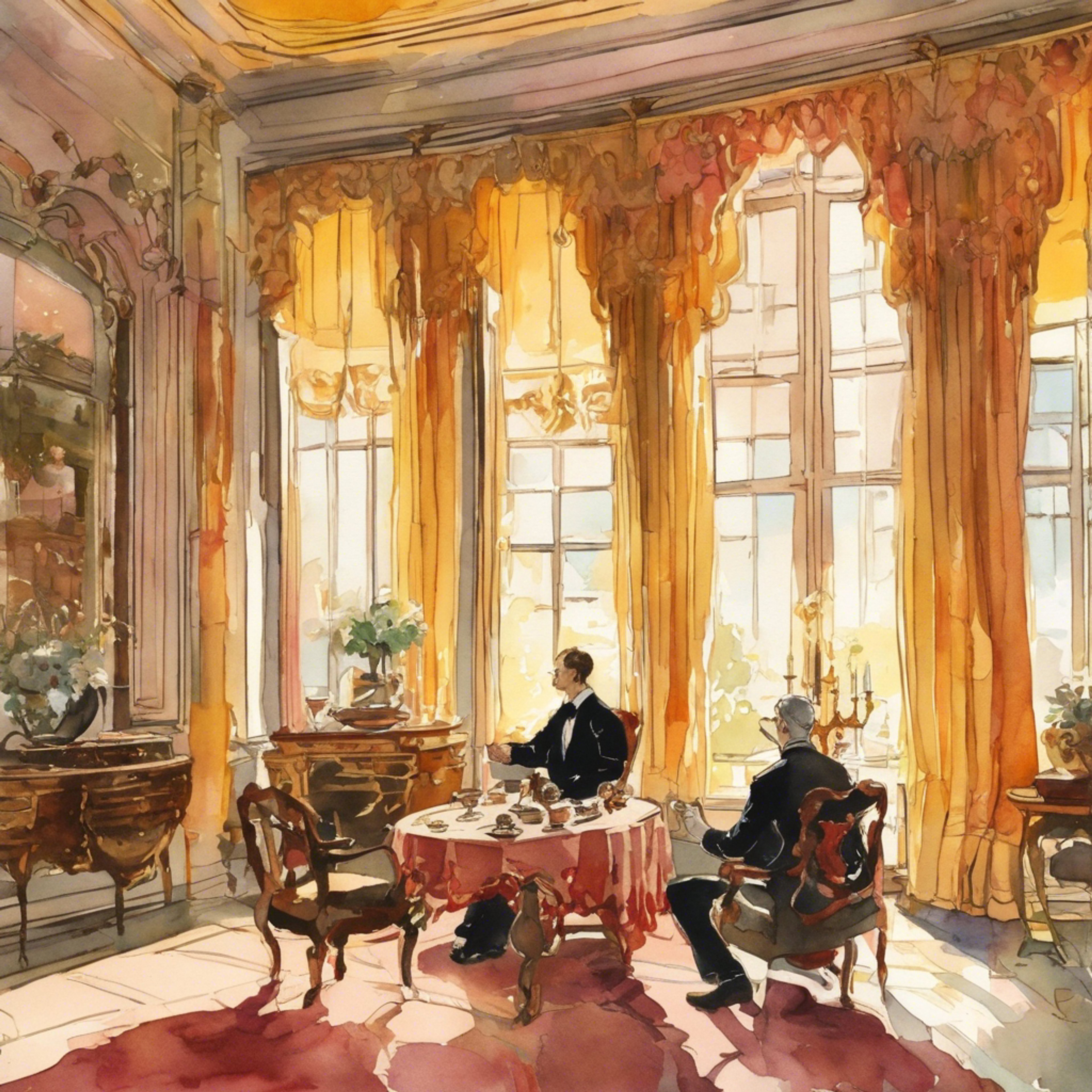 You and Gabriel sit across from each other, sipping tea in his elegant parlor. His ice blue eyes meet yours with uncommon warmth as he begins to open up about the darkness in his past and his dreams for the future.