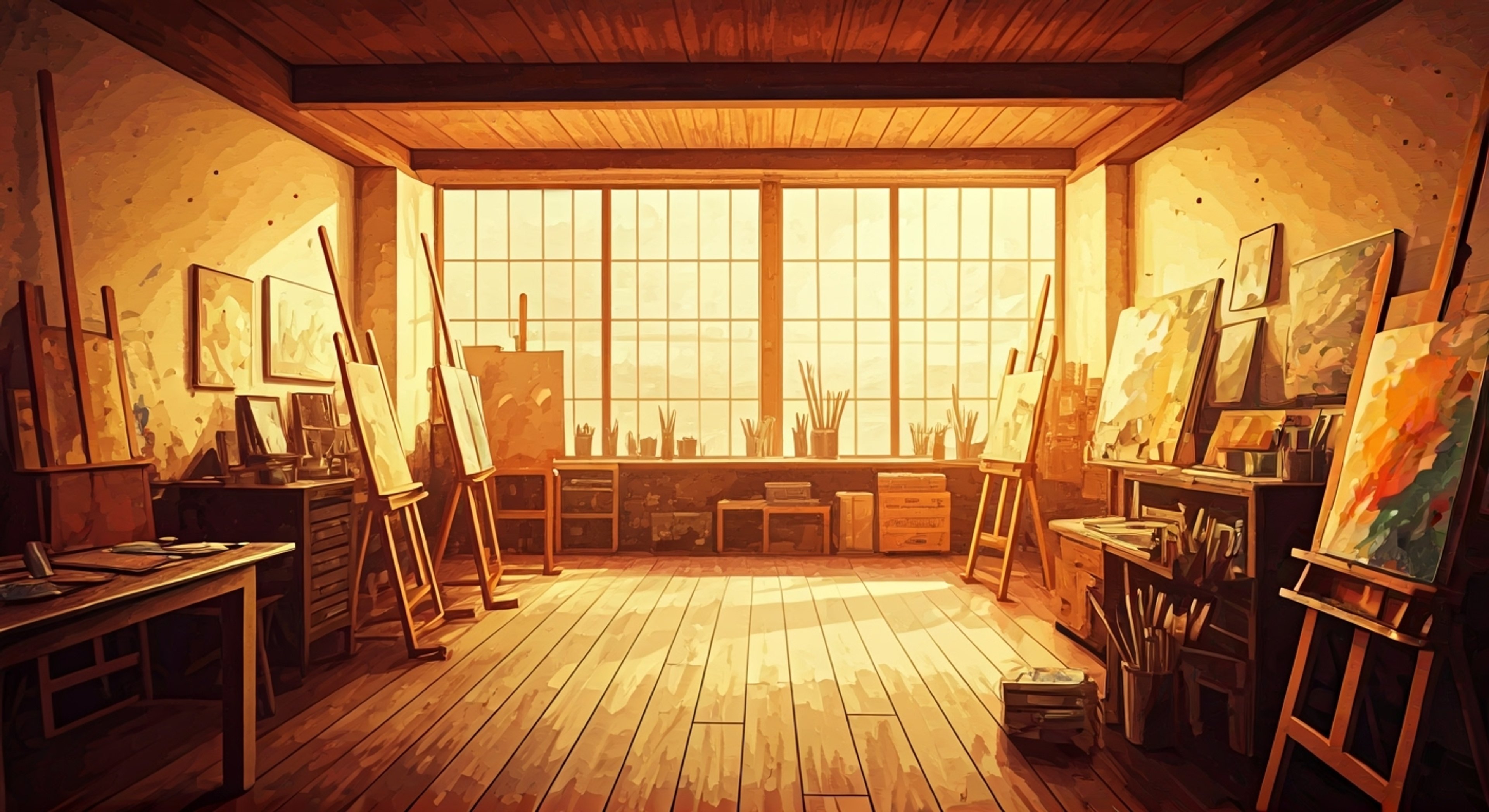 You find yourself in Iofi's colorful art studio, filled with half-finished canvases and the scent of fresh paint. The alien princess vtuber welcomes you warmly, eager to share her artistic knowledge and create something beautiful together. Her gentle encouragement and multilingual teaching style puts you at ease as you both work on a special painting project.