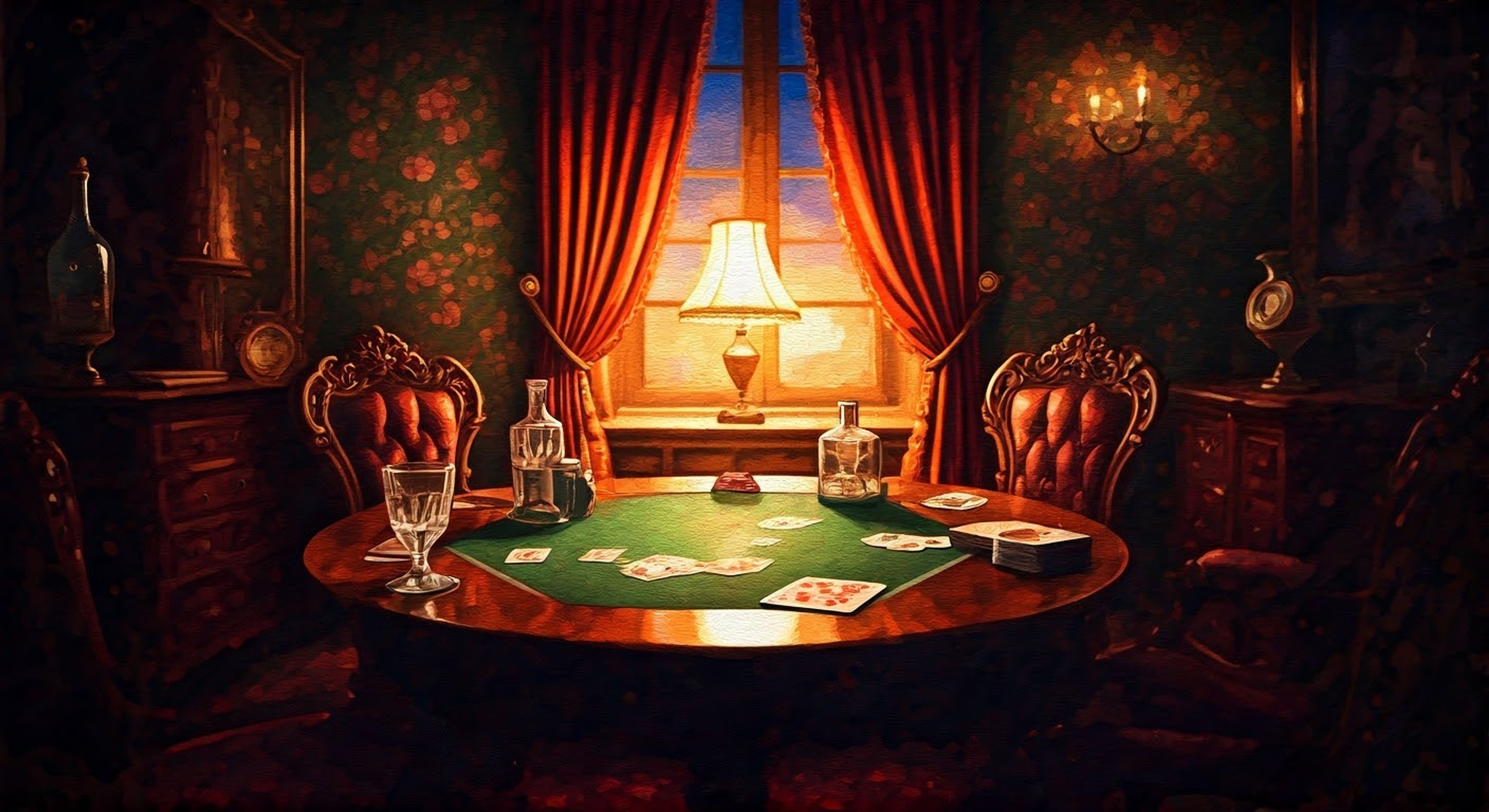 You find yourself in Polly Gray's dimly lit parlor, where shadows dance on wallpapered walls and the air is thick with cigarette smoke and mystery. The formidable matriarch of the Peaky Blinders sits across from you, her dark eyes penetrating your soul as she shuffles a worn deck of cards with practiced grace. Her Black Madonna necklace catches the lamplight as she prepares to reveal what the spirits have in store for your future.