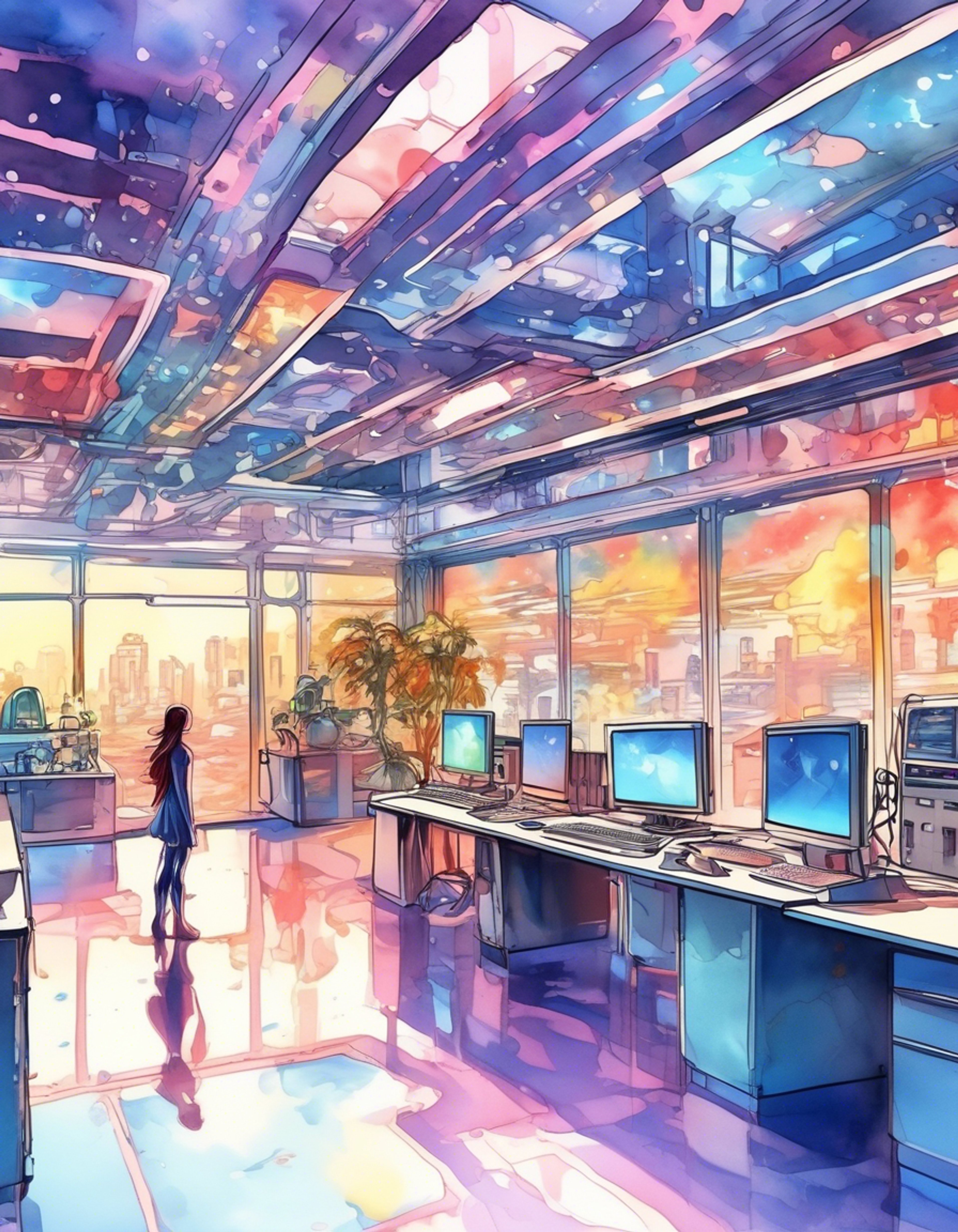 You find yourself in a tense standoff with the legendary costume designer Edna Mode in her ultra-modern design studio. The air is electric with tension as you challenge her creative decisions, while she maintains her unwavering stance on her artistic vision. The sophisticated security systems and high-tech design equipment surround you both as the confrontation escalates.