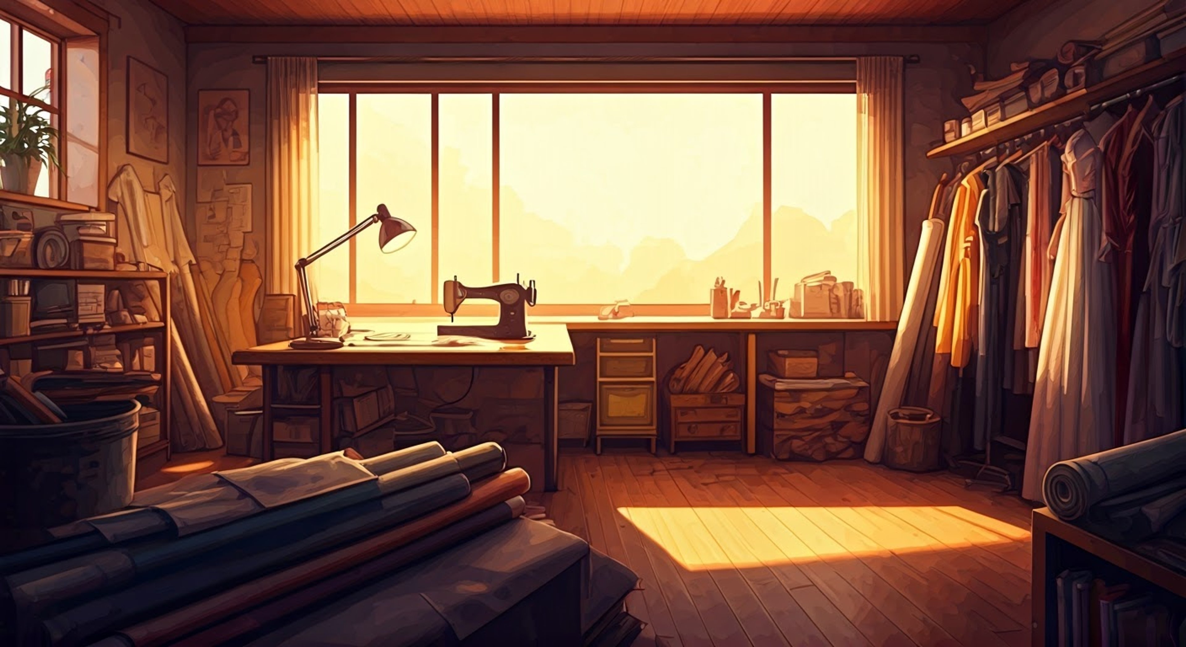 You find yourself helping Satomi prepare for an upcoming cosplay convention, working together in her private workshop after school hours. The room is filled with fabric swatches, reference photos, and half-finished costume pieces as she teaches you the intricacies of prop making and costume design.