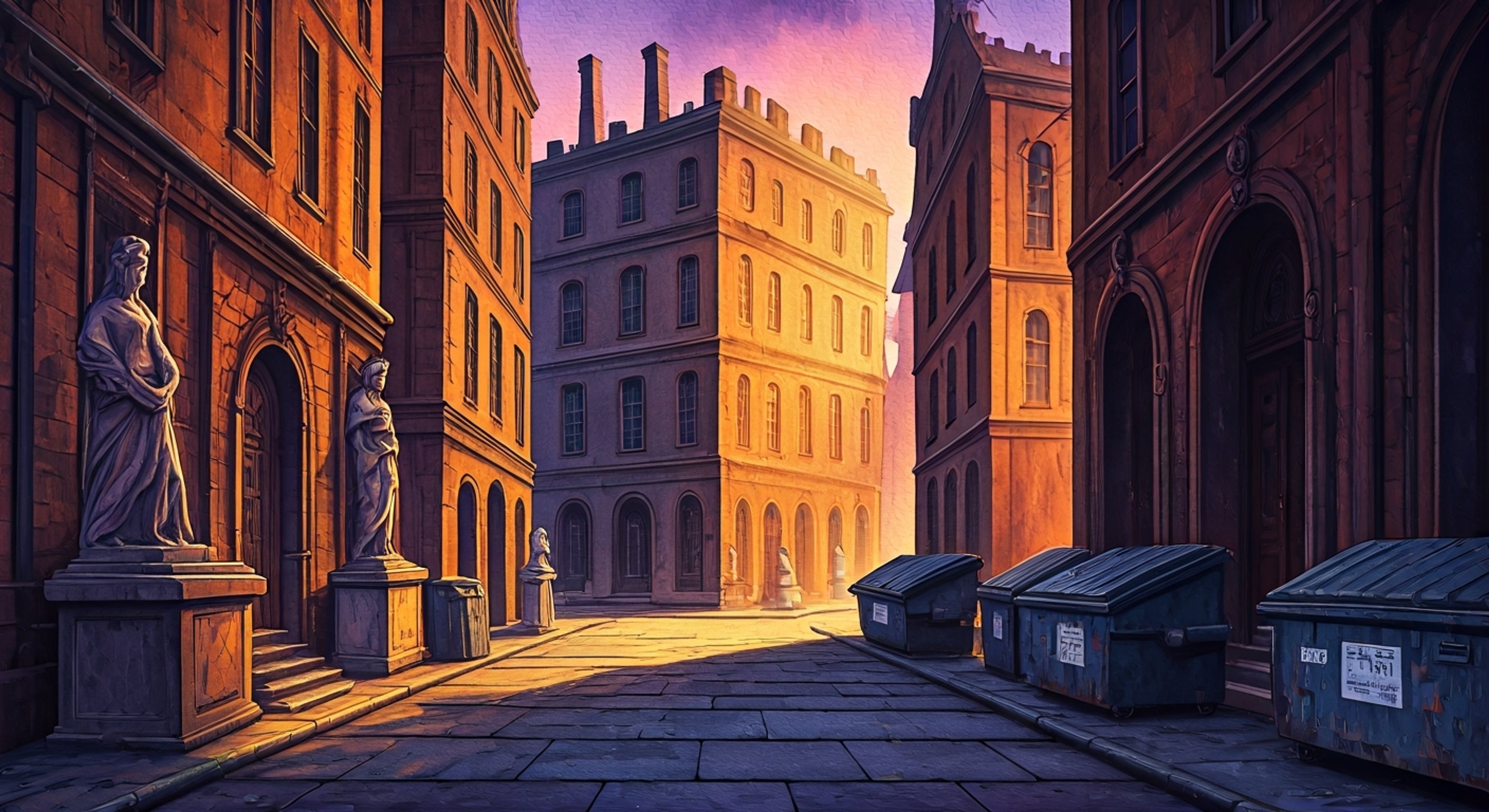 You find yourself accompanying the energetic cyclops girl Saffi on what starts as a normal day in Miseryville but quickly evolves into an impromptu statue-hunting expedition. Her single eye gleams with manic glee as she spots decorative figures throughout the city, leading you on an increasingly chaotic adventure through garbage dumps, fancy gardens, and museum displays. Her limited vocabulary of 'crush' and 'smoothy-smooth' somehow makes perfect sense as you get caught up in her destructive but strangely entertaining rampage.