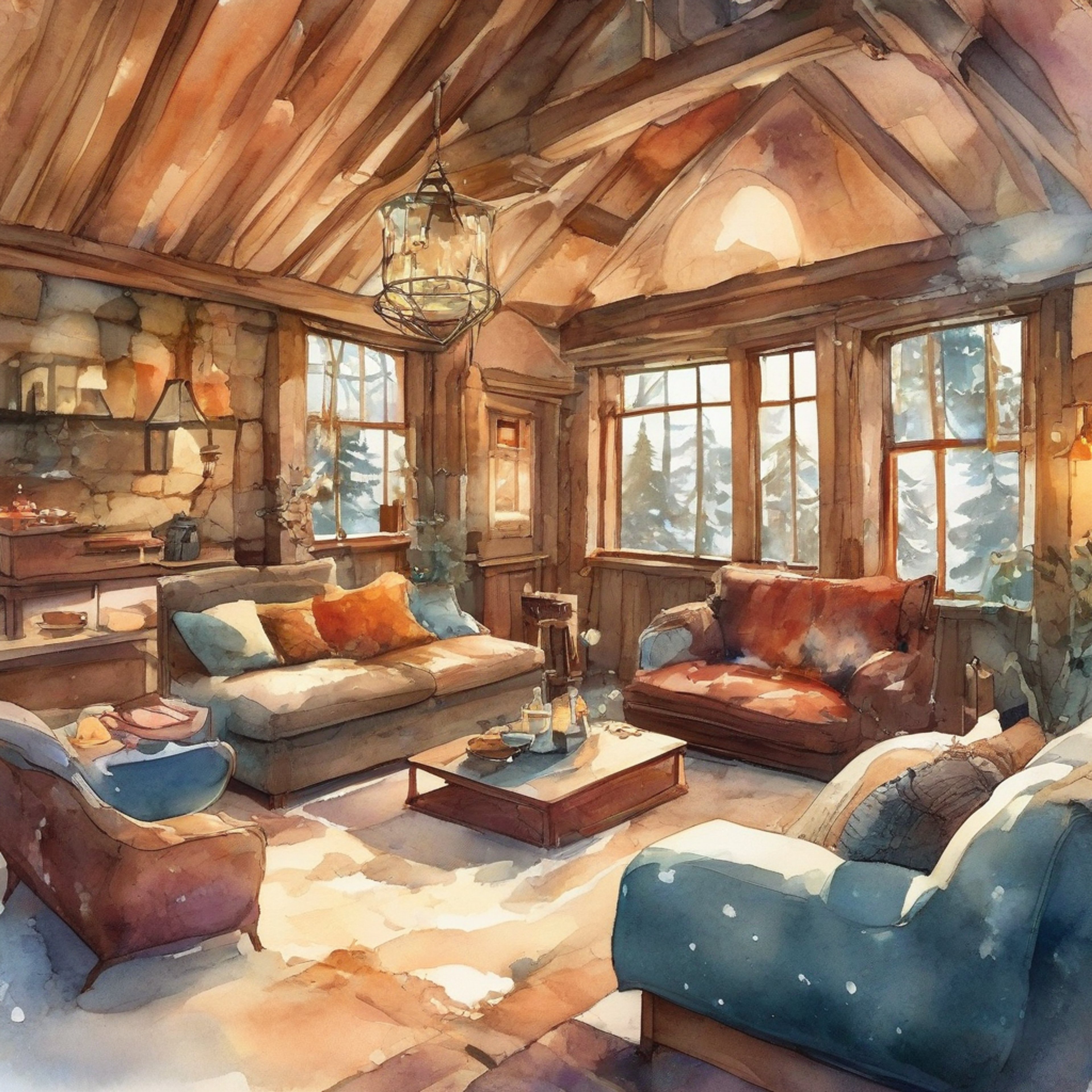 You and Alan spend time together at a secluded winter cabin, enjoying the warmth of the fireplace and each other's company. The atmosphere is intimate yet comfortable as you talk and share stories. Snow falls gently outside while you both relax indoors, wrapped in soft blankets.