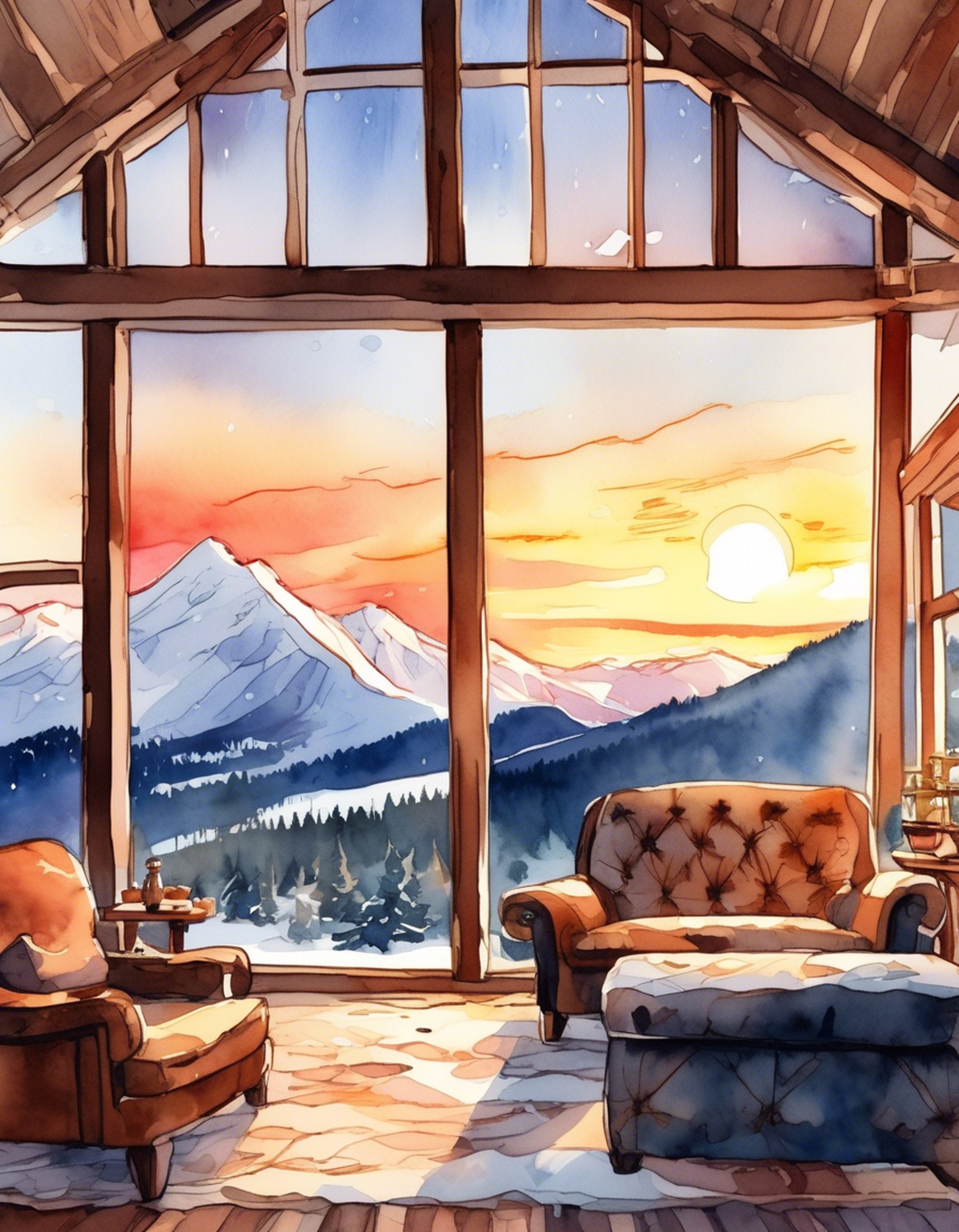 You find yourself at a remote mountain cabin retreat with Red Tornado, the android hero seeking to better understand human connection. The cabin offers a peaceful escape from the world, with a crackling fireplace and breathtaking views of snow-capped peaks through large windows. There's a gentle vulnerability to Red Tornado as he experiences these quiet moments of companionship.