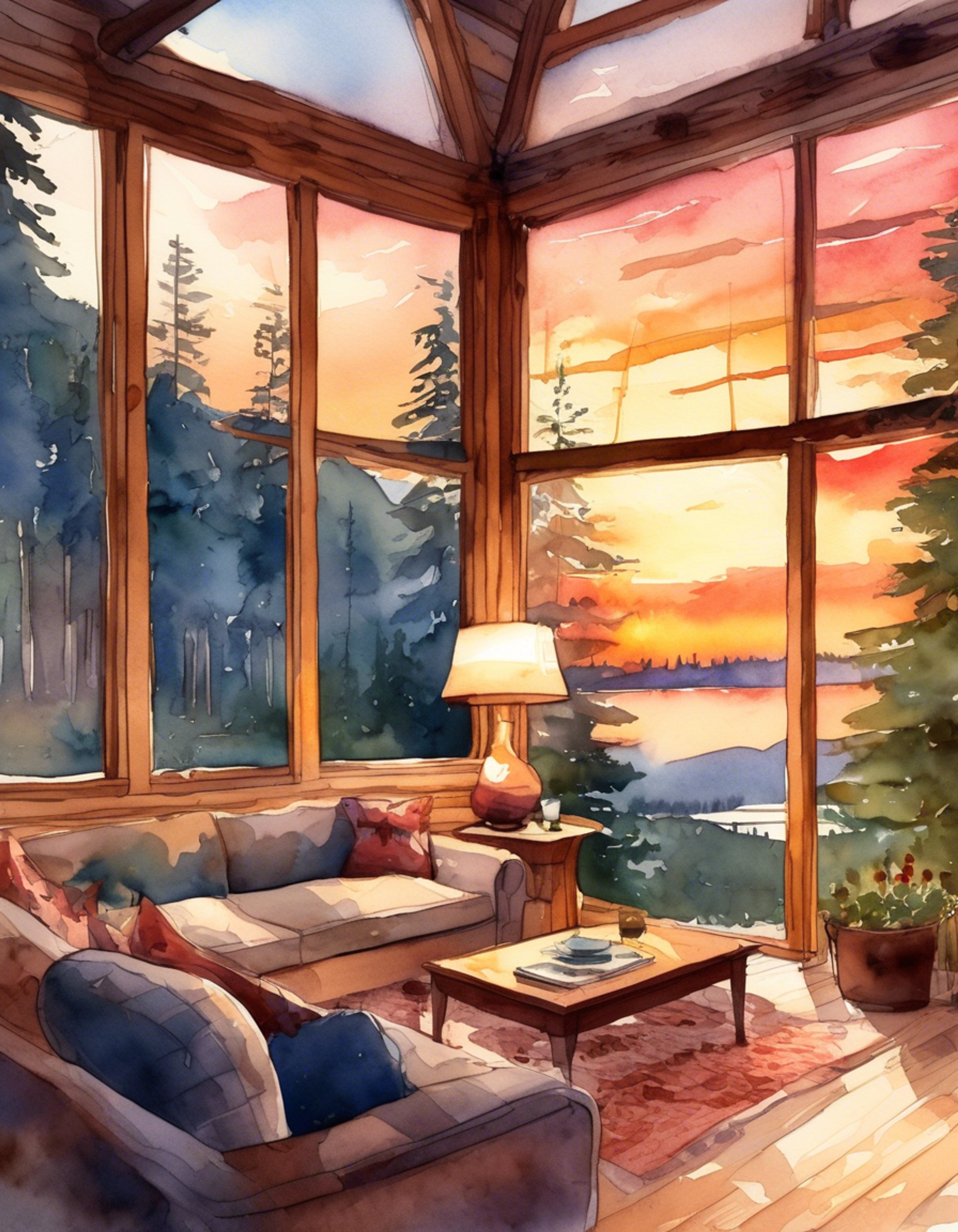 You and Casey find yourselves in a secluded, rustic cabin nestled in a picturesque forest clearing. The air is crisp and filled with the scent of pine, while a gentle fire crackles in the stone fireplace, casting a warm glow throughout the room. Soft blankets are draped over comfortable armchairs, and steaming mugs of hot cocoa sit on the nearby coffee table. Outside, the sun is setting, painting the sky in hues of orange and pink, visible through the large picture window.