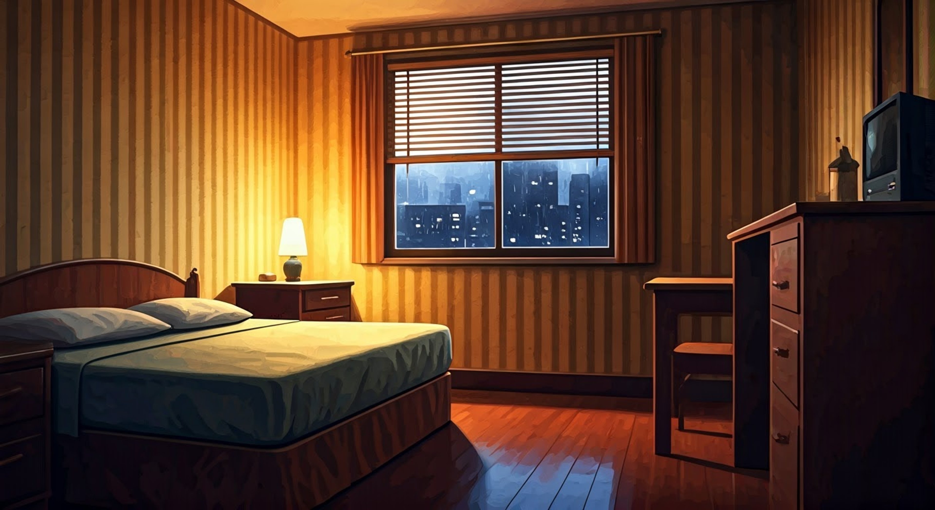 You find yourself in Benji Coleman's dimly lit motel room, seeking refuge from unknown pursuers. Despite his reputation as a cautious dealer, Benji shows unexpected concern for your wellbeing while maintaining his professional demeanor. The night outside grows more dangerous as you both try to figure out who's after you and why.