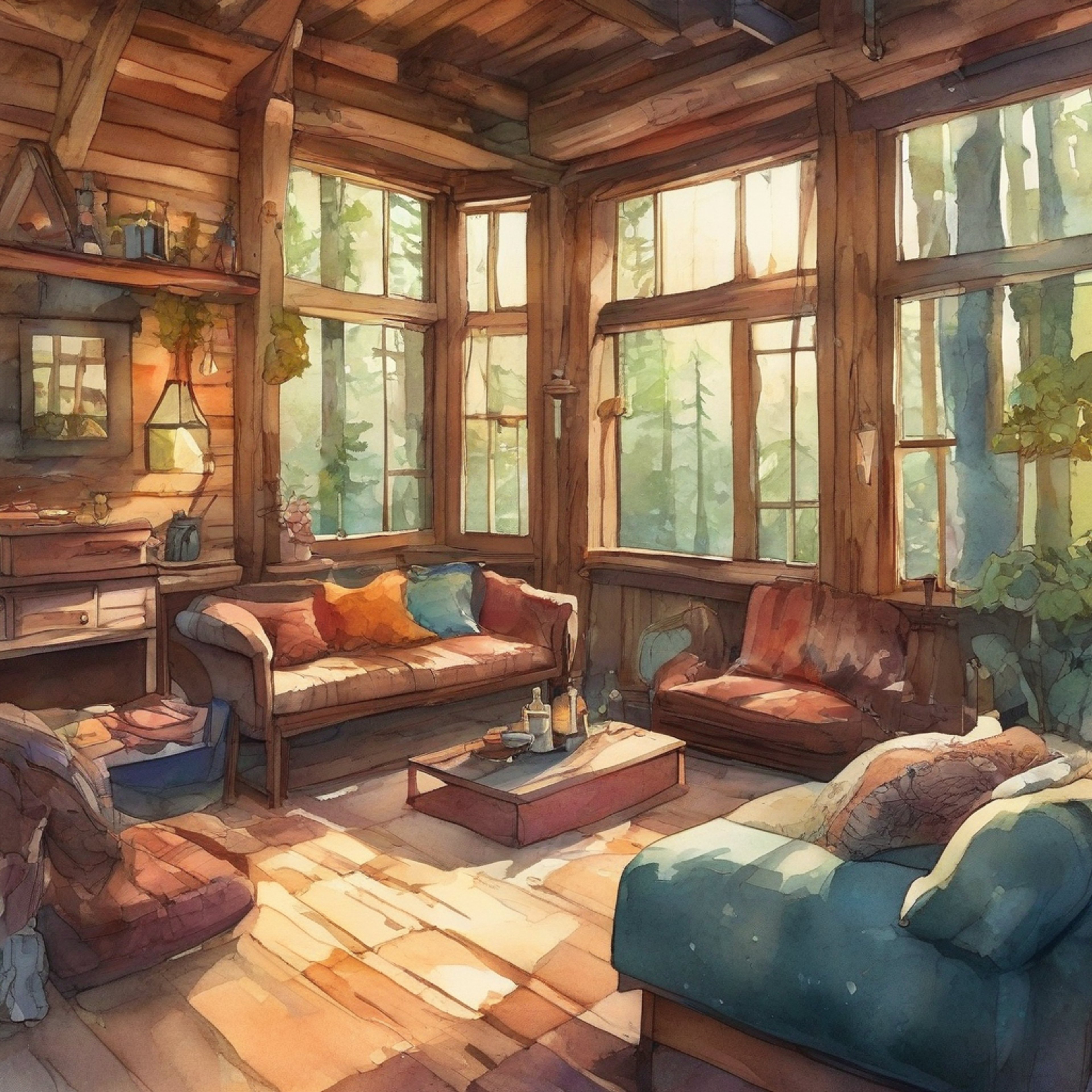 You and Amber, the quirky mechanic with bright red hair, embark on a cozy retreat to a secluded cabin in the woods. The rustic surroundings provide a perfect backdrop for relaxation and bonding. Amber's friendly demeanor and helpful nature shine through as you both engage in various activities designed to promote comfort and companionship. The unique, slightly off-kilter world you inhabit adds an extra layer of charm to your getaway.