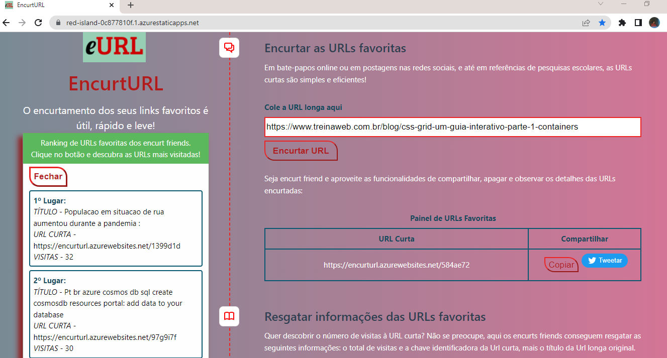 Top 10 e Encurtador de URLs
