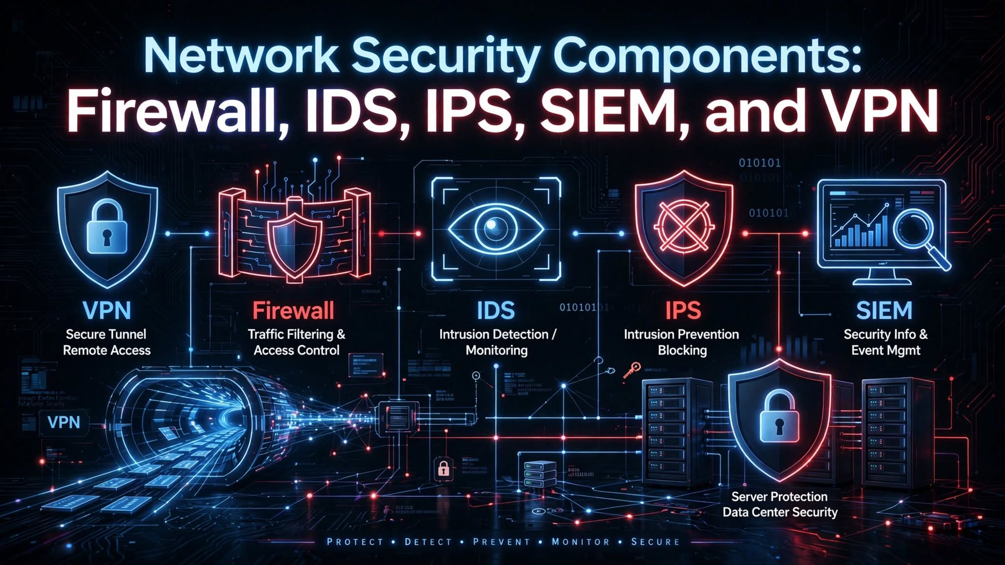Network Security Components: Firewall, IDS, IPS, SIEM, and VPN