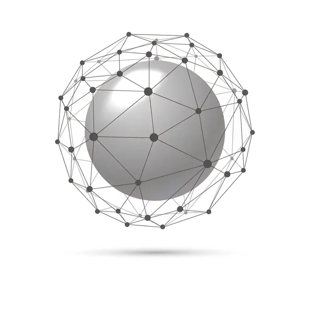 Sphère réseau — un globe maillé de nœuds interconnectés, symbole des agents IA et de vos données