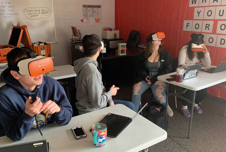 An interactive classroom of student's using ClassVR headsets