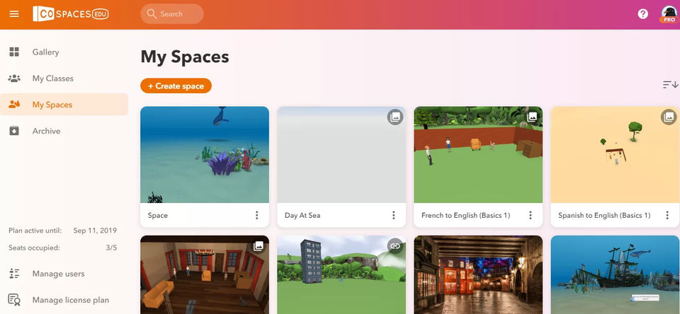 Homepage of CoSpaces