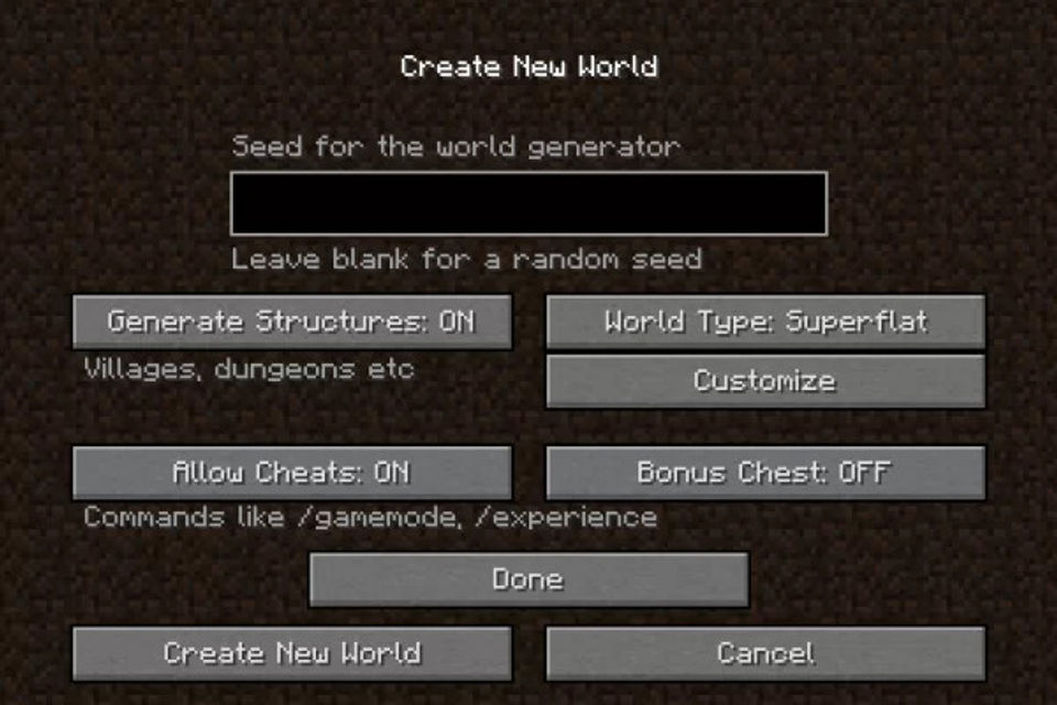 Start a new game screen in Minecraft, to create Minecraft 3D models to use in your ClassVR headsets.
