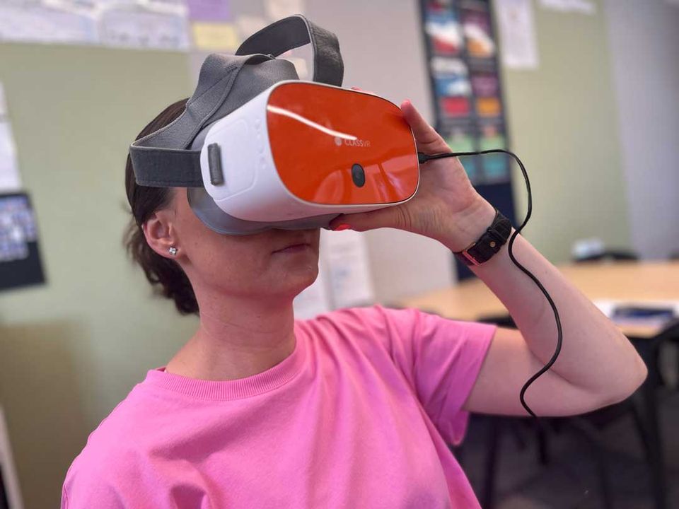 Person wearing a ClassVR headset.