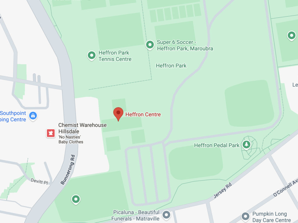 Map showing Heffron Centre in Maroubra where ProBall Academy basketball training sessions run.