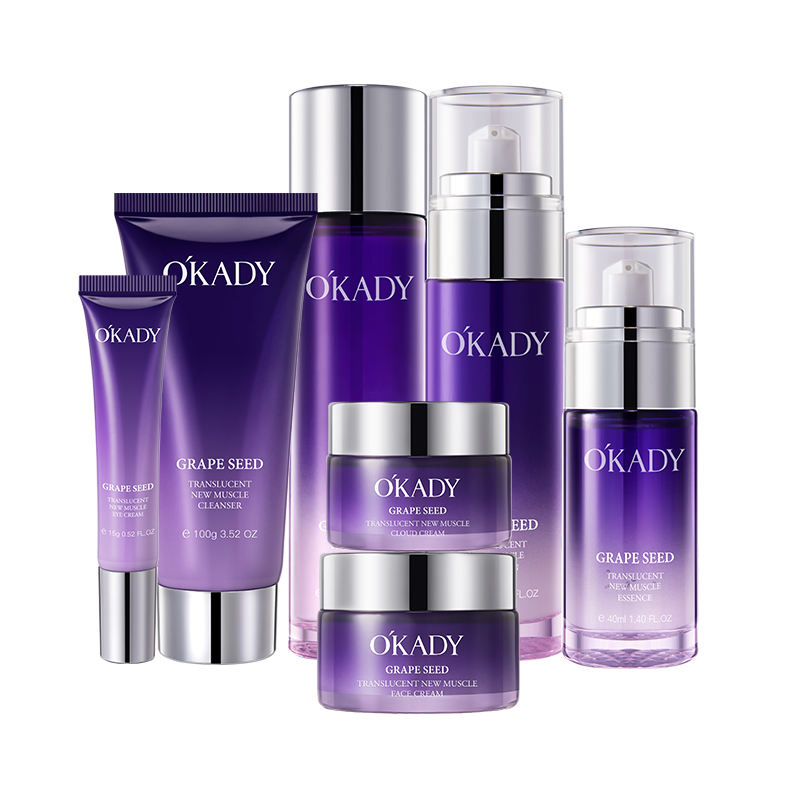 Grape Seed Skincare Set Best Oem Beauty Organic Face Anit Aging Wrinkle Facial Cleanser Oil Serum Toner Cream Skin Care Set(new)