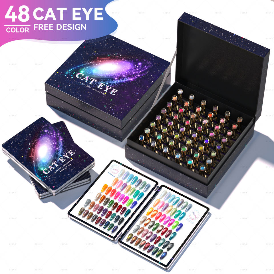 JTING Newest Unique Design 48 Colors Cat Eye Gel Nail Set Box with Free Color Book Cateye Gel Polish Set