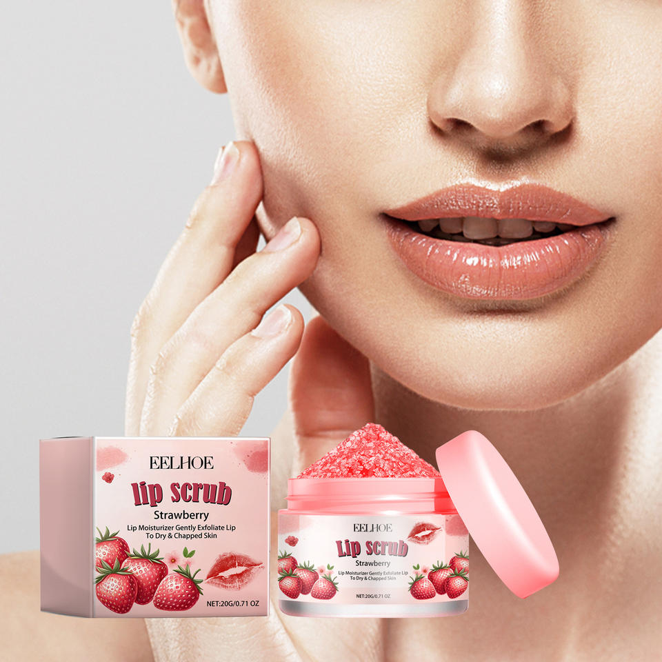 Eelhoe Vegan Organic Lip Scrub Collagen and Turmeric Infused Lip Balm Oil Moisturizing Lip Care Cream with Strawberry Flavor