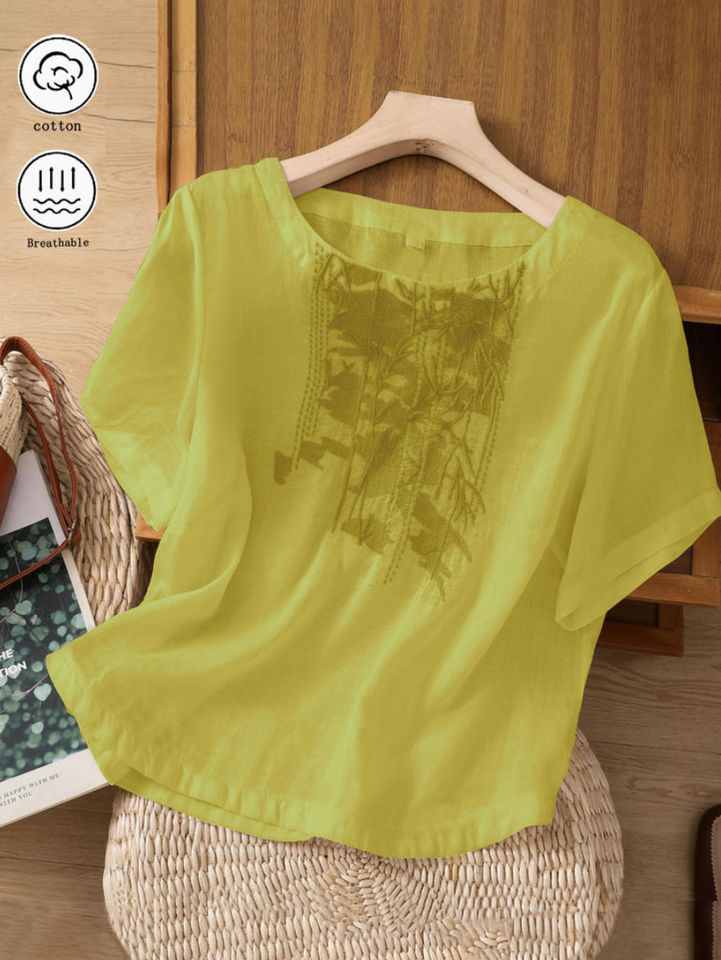 Women's Embroidered Breathable Short Sleeve Blouse