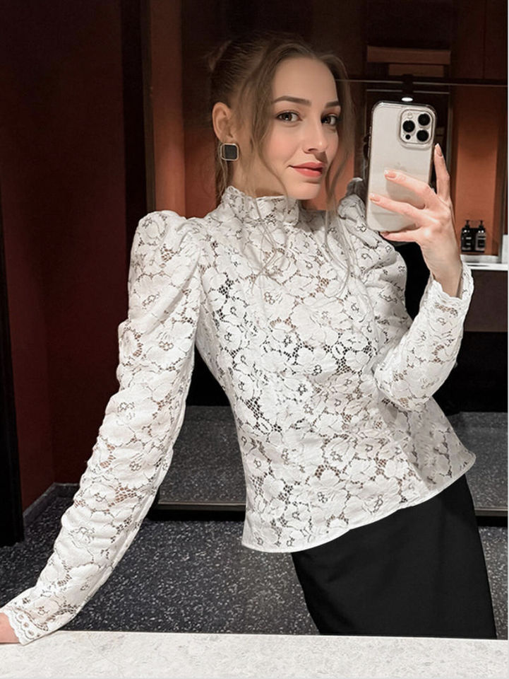Quality Elegant Women's Summer Loose Blouses Half Embroidery Casual Fashion Tops Shirt