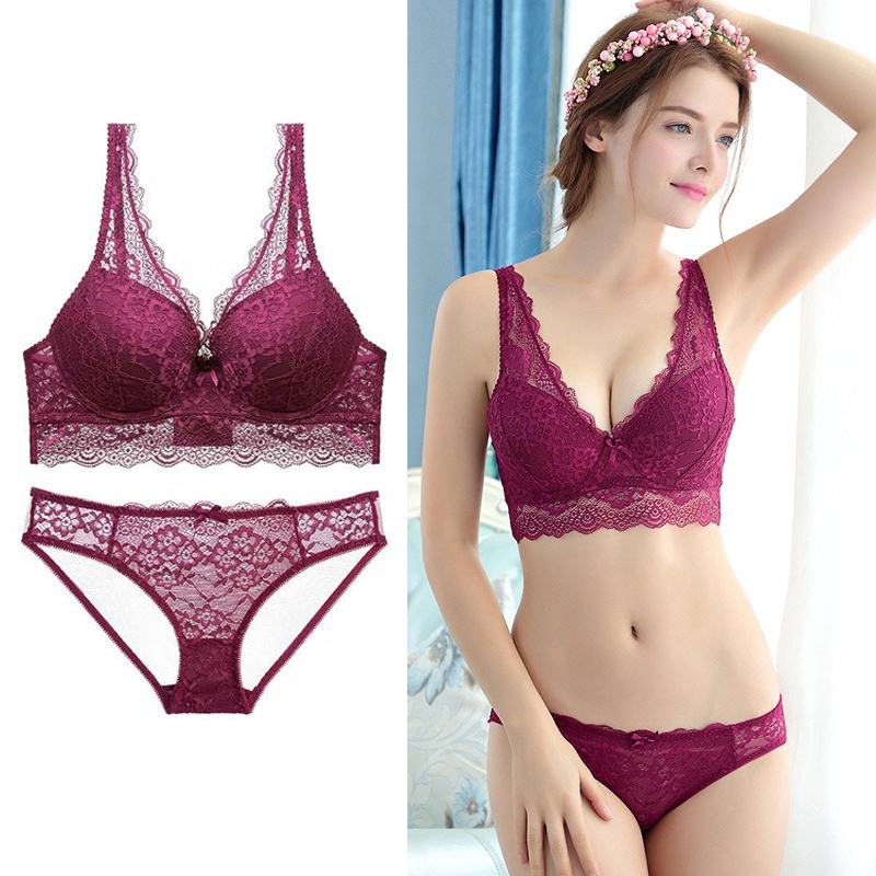 Push up Anti-Sagging Bra Set Girl Sexy Lace Vest Bra and Brief Sets Fashion Women Underwear Sets