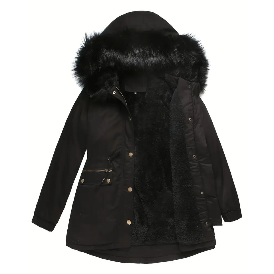 Women's Winter Fur Collar Hooded Fleece Long Jackets Outdoor Clothes Parkas for Women