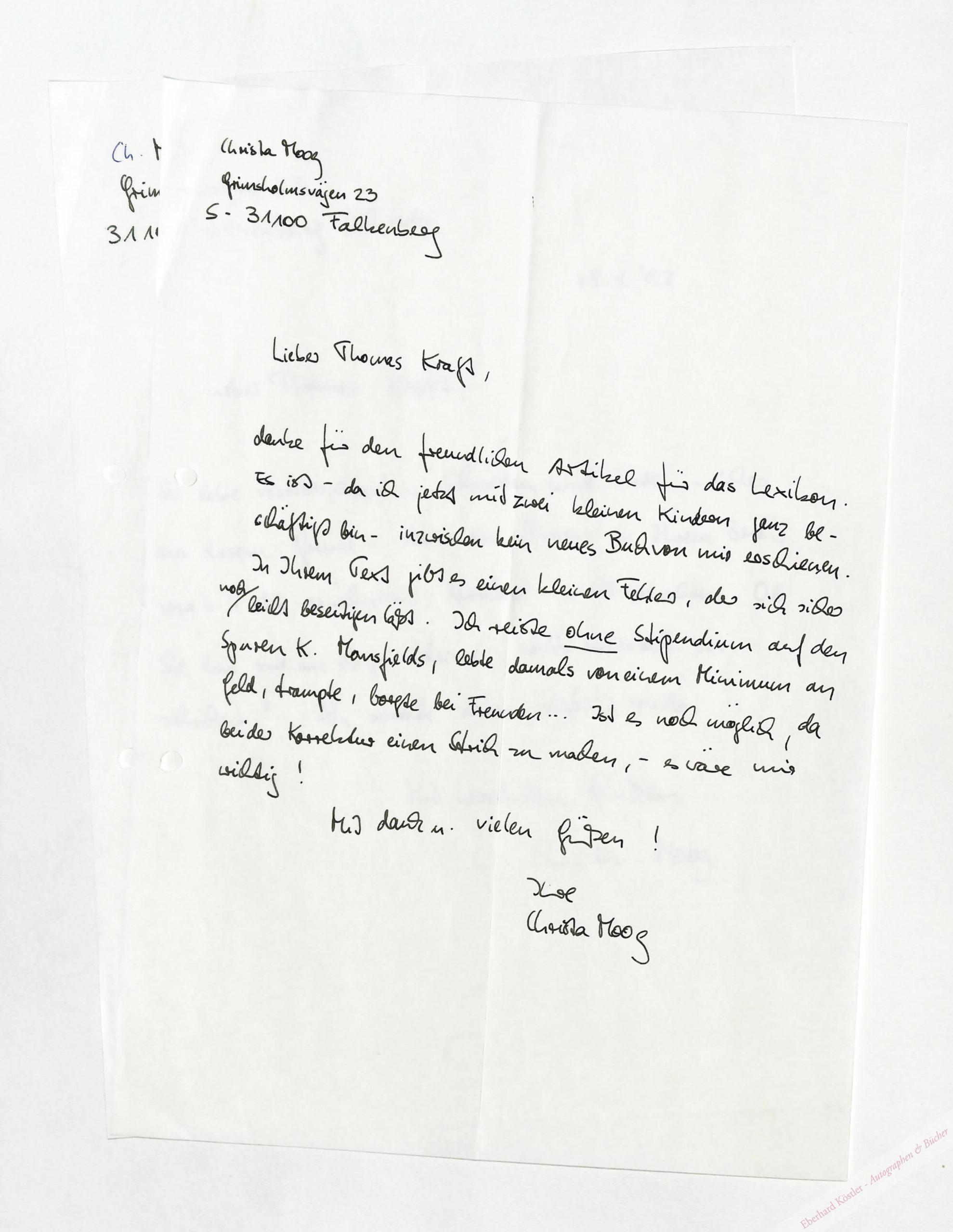 Moog, Christa, Schriftstellerin (geb. 1952). Moog, Christa, Schriftstellerin (geb. 1952).