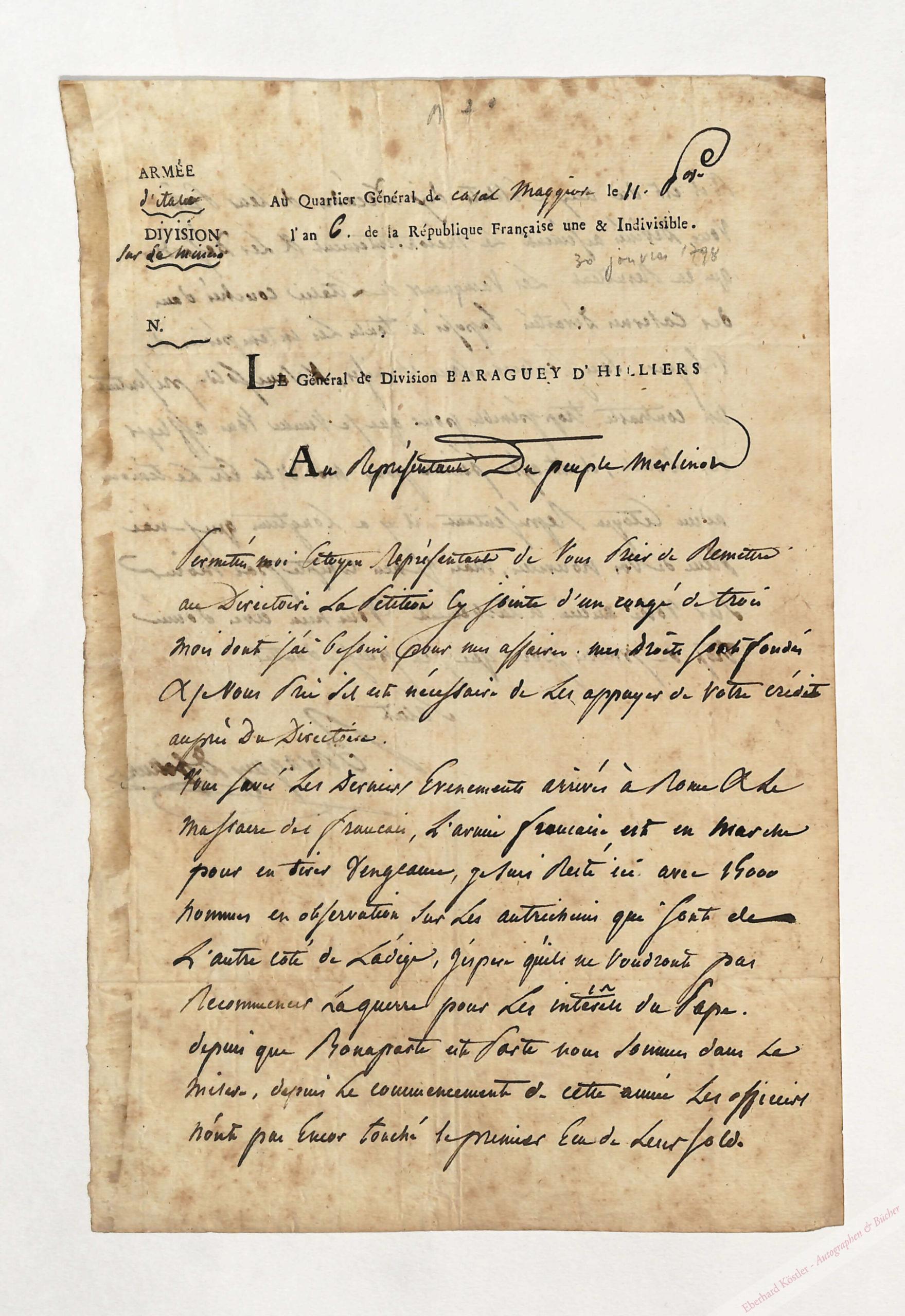 Baraguey d'Hilliers, Louis Comte, Général Français (17641813).