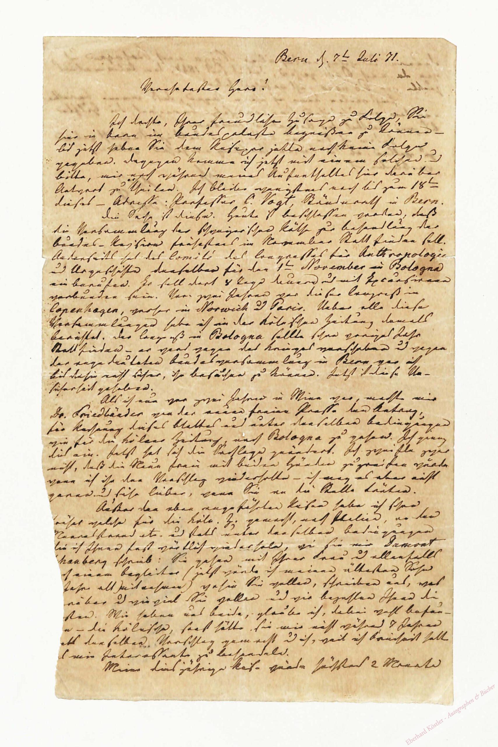 Vogt, Karl, Zoologe und Politiker (1817-1895). Vogt, Karl, Zoologe und Politiker (1817-1895).
