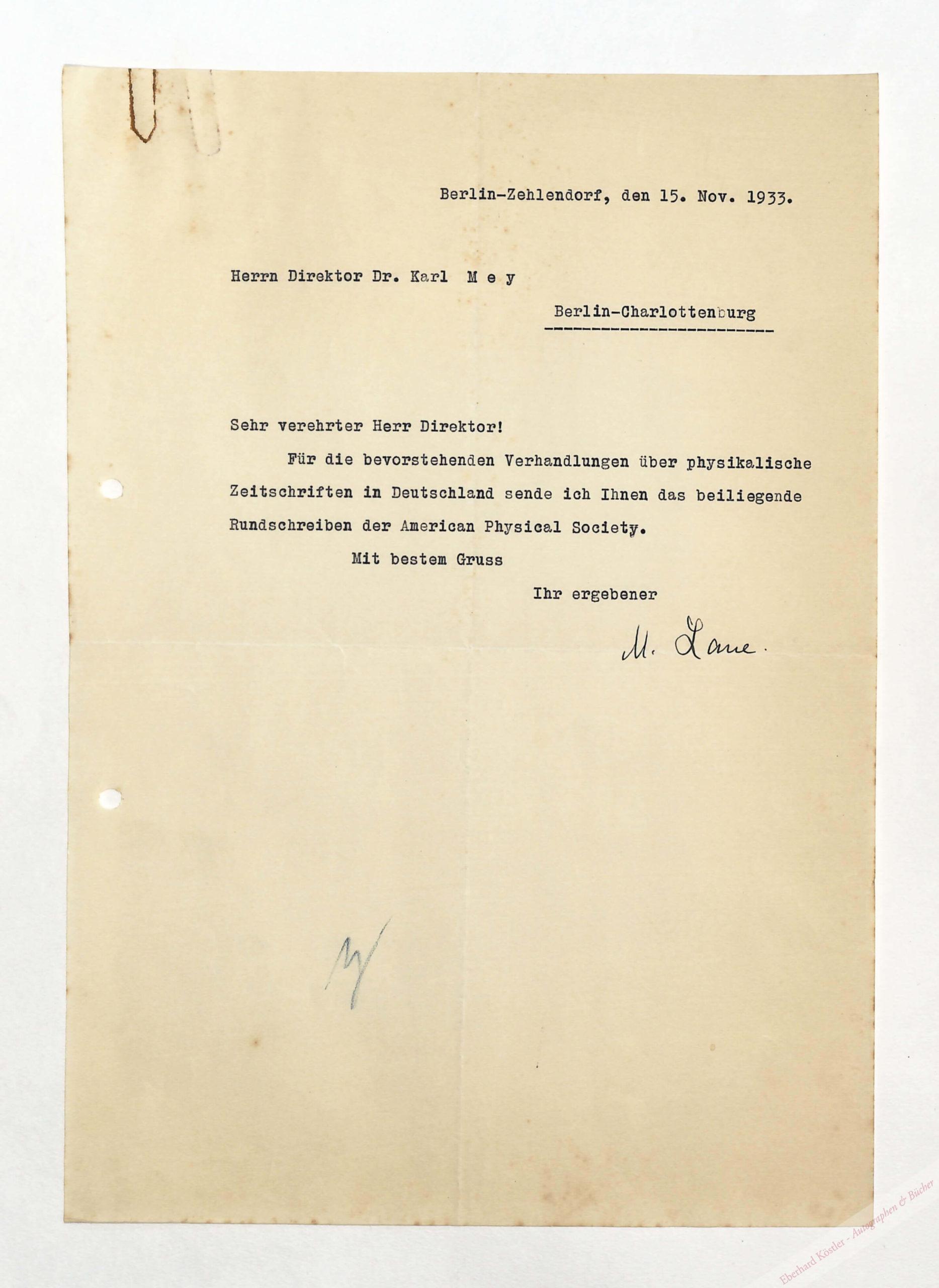 Laue, Max von, Physiker und Nobelpreisträger (1879-1960). Laue, Max von, Physiker und Nobelpreisträger (1879-1960).