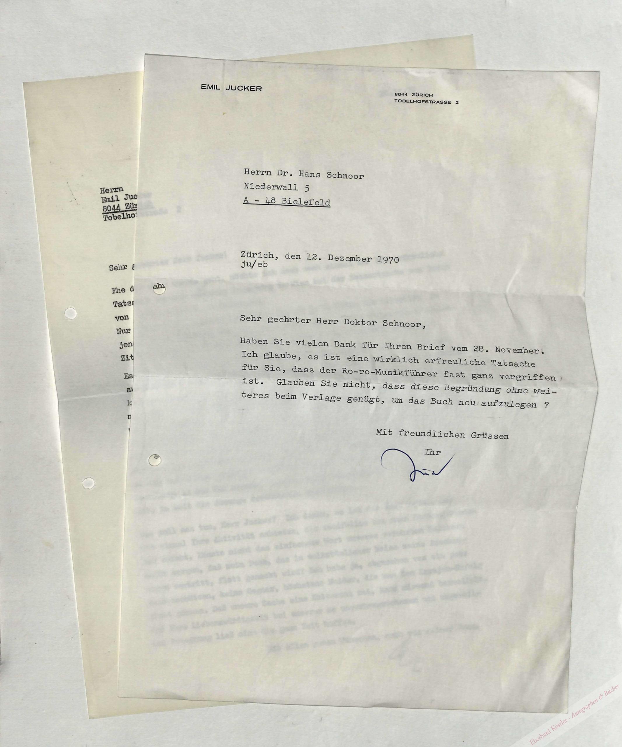 Karajan - Jucker, Emil, Konzertagent . Karajan - Jucker, Emil, Konzertagent .