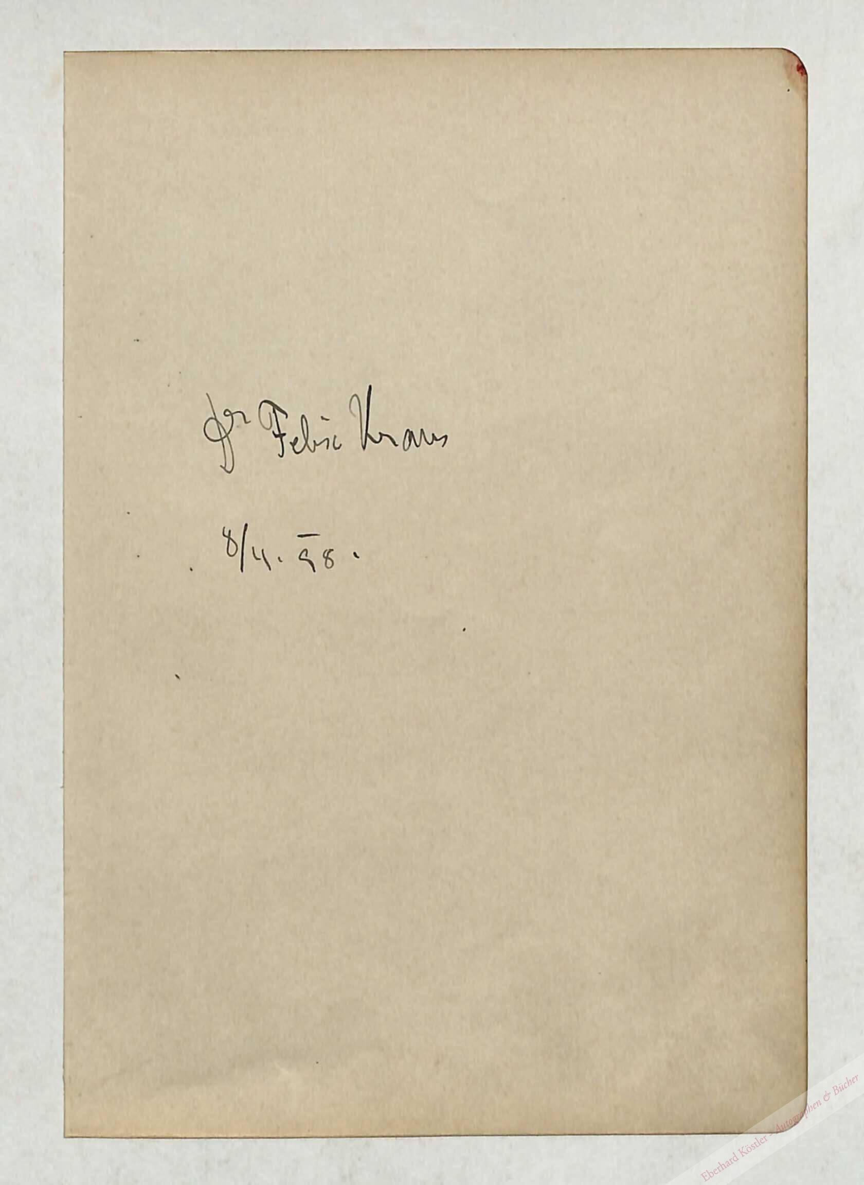 Kraus, Felix, Sänger und Hochschullehrer (1870-1937). Kraus, Felix, Sänger und Hochschullehrer (1870-1937).