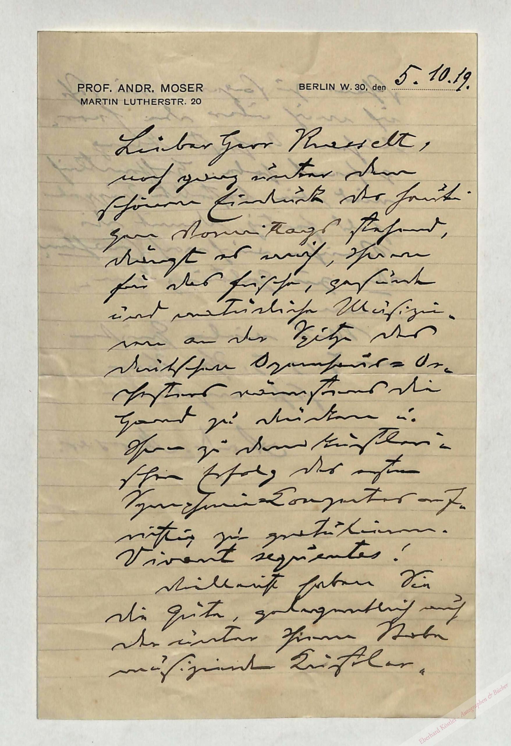 Moser, Andreas, Musikwissenschaftler (1859-1925). Moser, Andreas, Musikwissenschaftler (1859-1925).