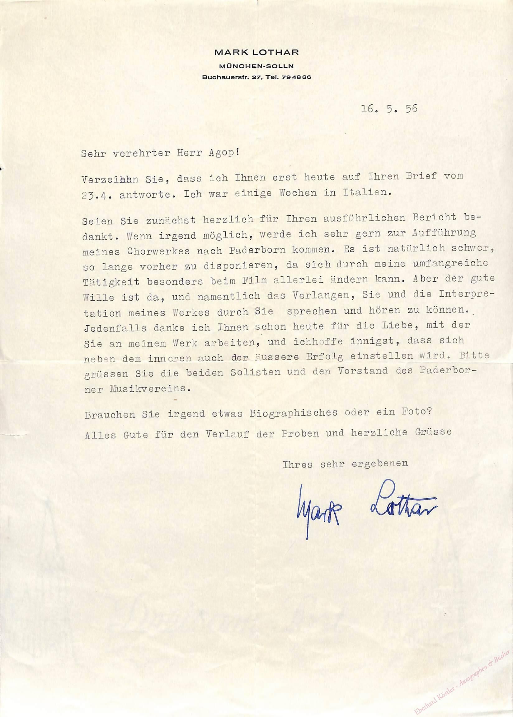 Lothar, Mark, Komponist (1902-1985). Lothar, Mark, Komponist (1902-1985).