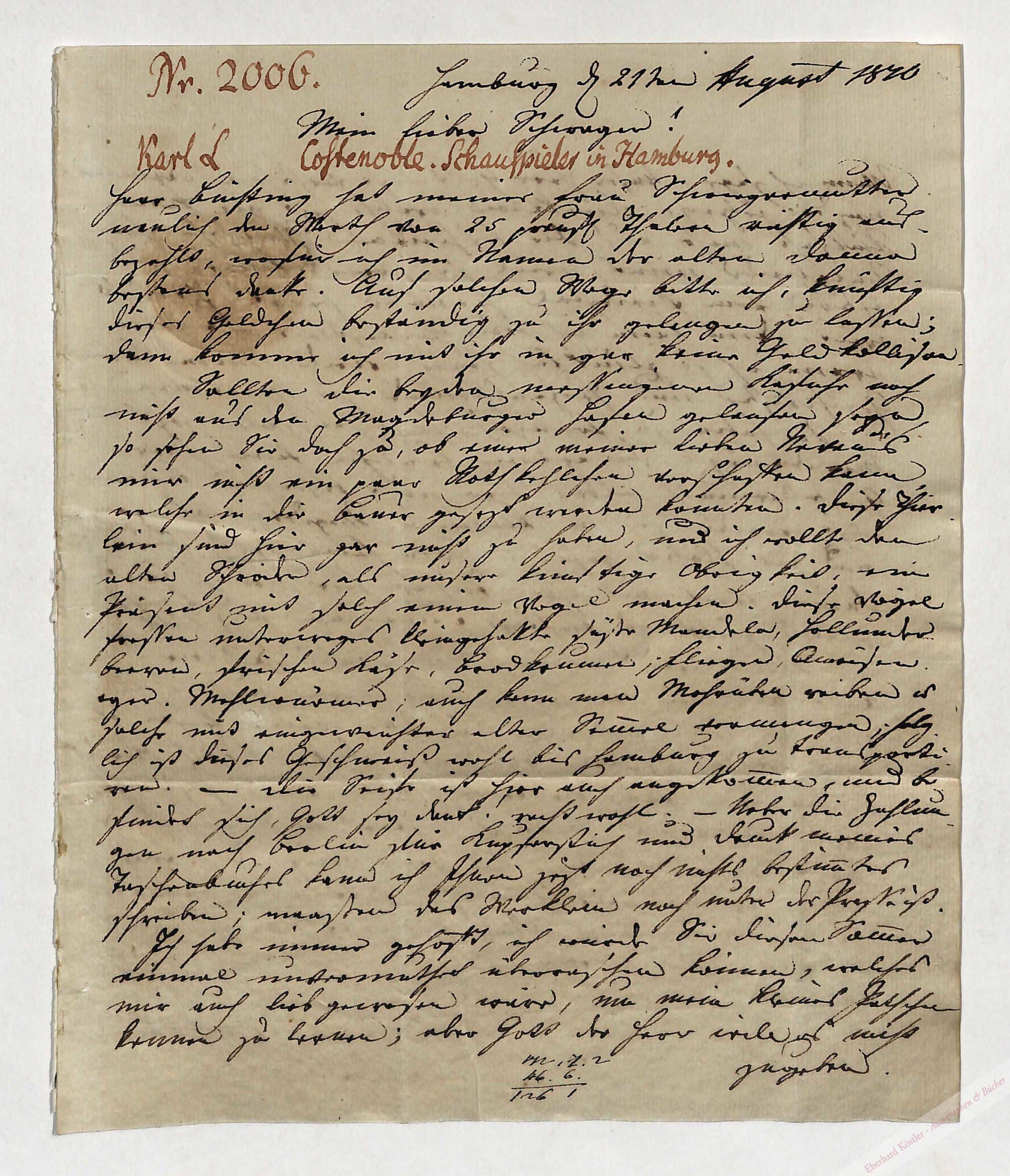 Costenoble, Karl Ludwig, Schauspieler und Schriftsteller (1769-1837). Costenoble, Karl Ludwig, Schauspieler und Schriftsteller (1769-1837).