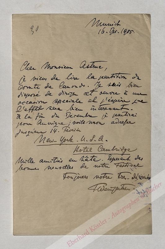 Weingartner, Felix, Dirigent, Komponist, Pianist und Schriftsteller (1863-1942). Weingartner, Felix, Dirigent, Komponist, Pianist und Schriftsteller (1863-1942).