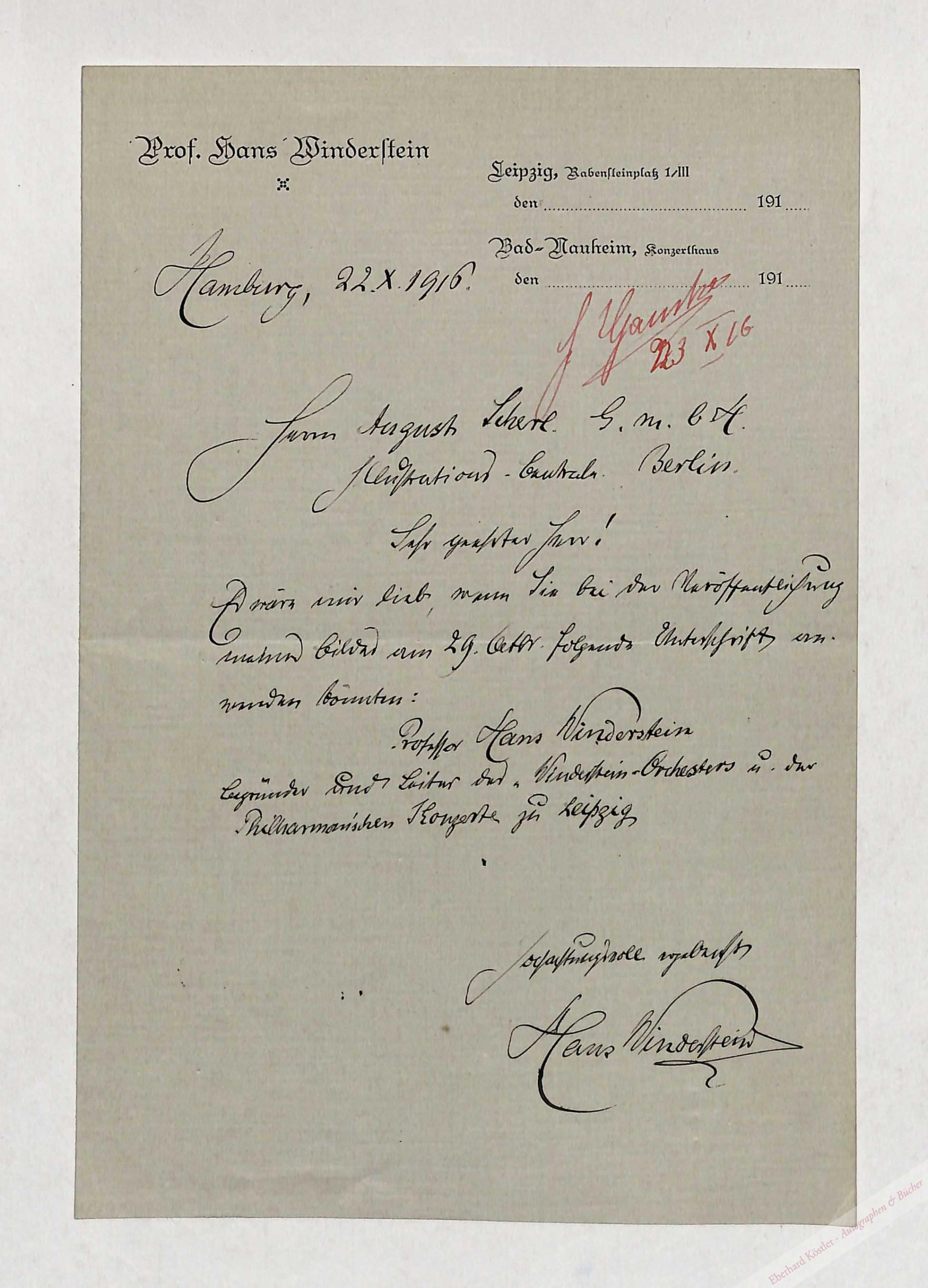 Winderstein, Hans, Dirigent (1856-1925). Winderstein, Hans, Dirigent (1856-1925).