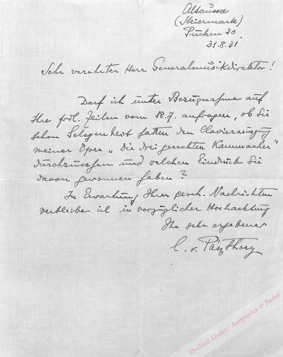 Paszthory, Casimir von, Komponist (1886-1966). Paszthory, Casimir von, Komponist (1886-1966).
