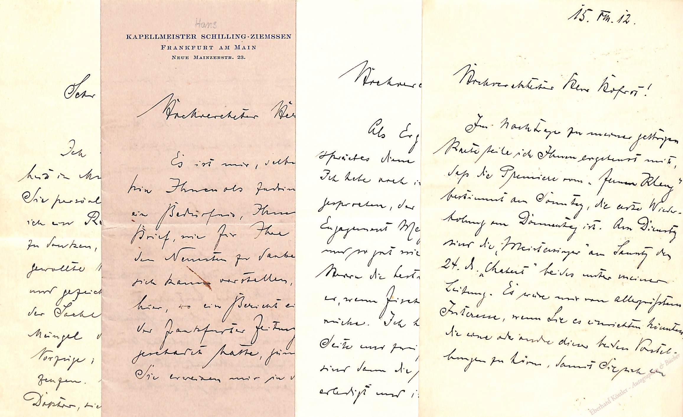 Schilling-Ziemssen, Hans, Komponist, Kapellmeister und Musikpädagoge (1868-1950). Schilling-Ziemssen, Hans, Komponist, Kapellmeister und Musikpädagoge (1868-1950).