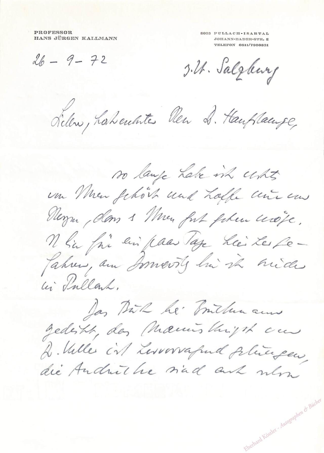 Hanfstaengl - Kallmann, Hans-Jürgen, Maler (1908-1991). Hanfstaengl - Kallmann, Hans-Jürgen, Maler (1908-1991).