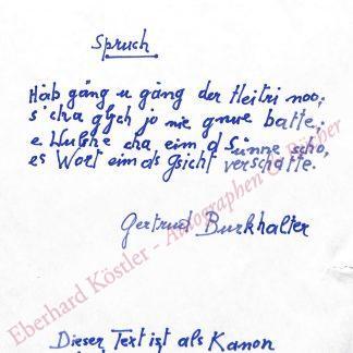 Burkhalter, Gertrud, Schriftstellerin (1911-2000).