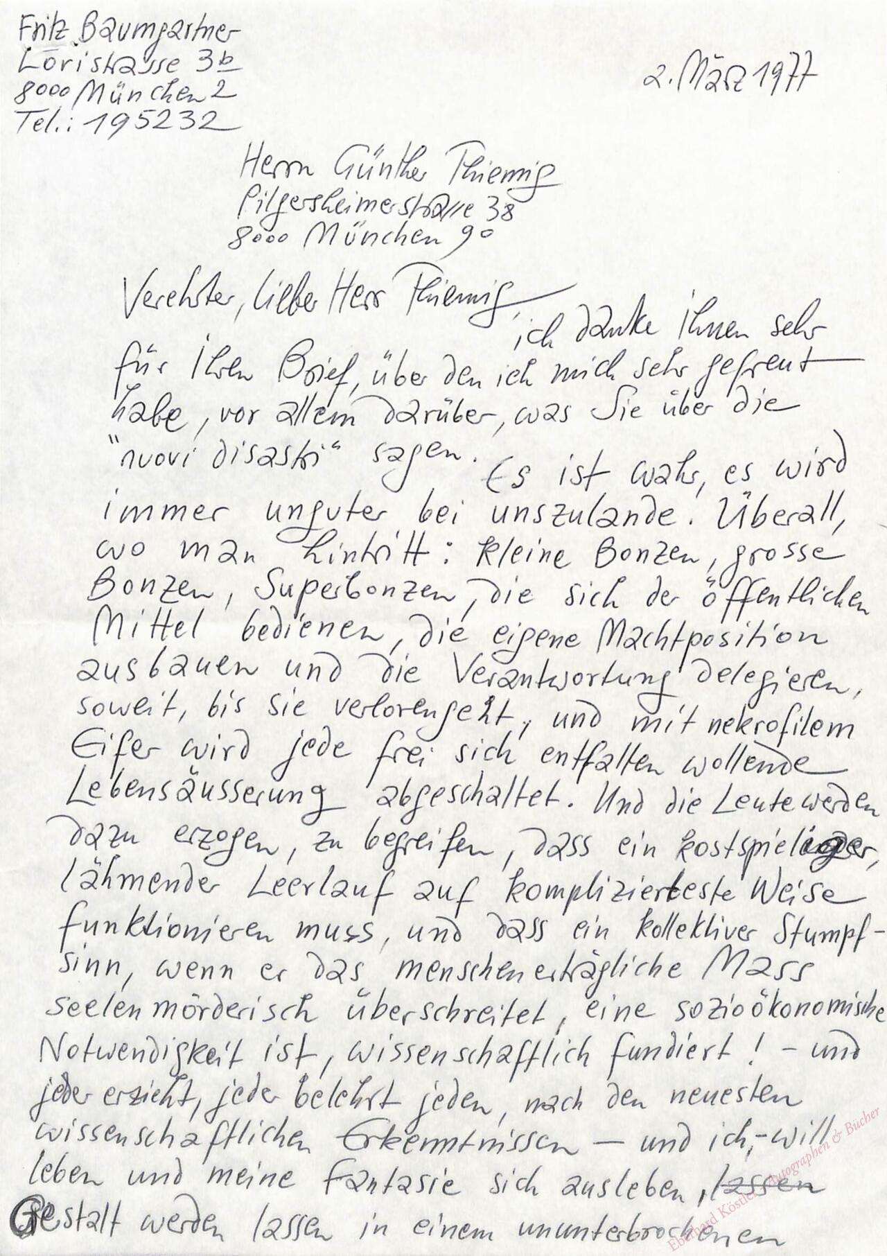 Baumgartner, Fritz, Maler und Grafiker (1929-2006). Baumgartner, Fritz, Maler und Grafiker (1929-2006).