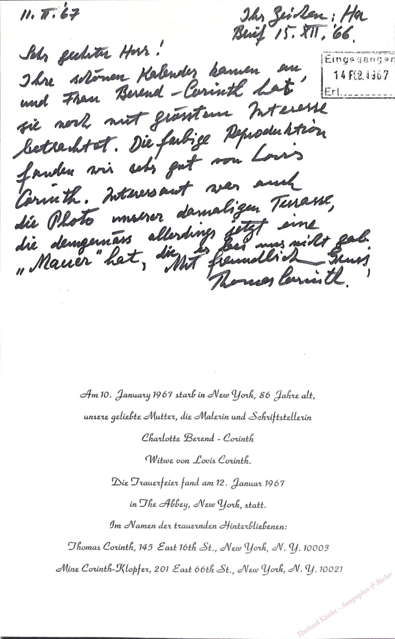 Corinth, Thomas, Ingenieur (1904-1988). Corinth, Thomas, Ingenieur (1904-1988).