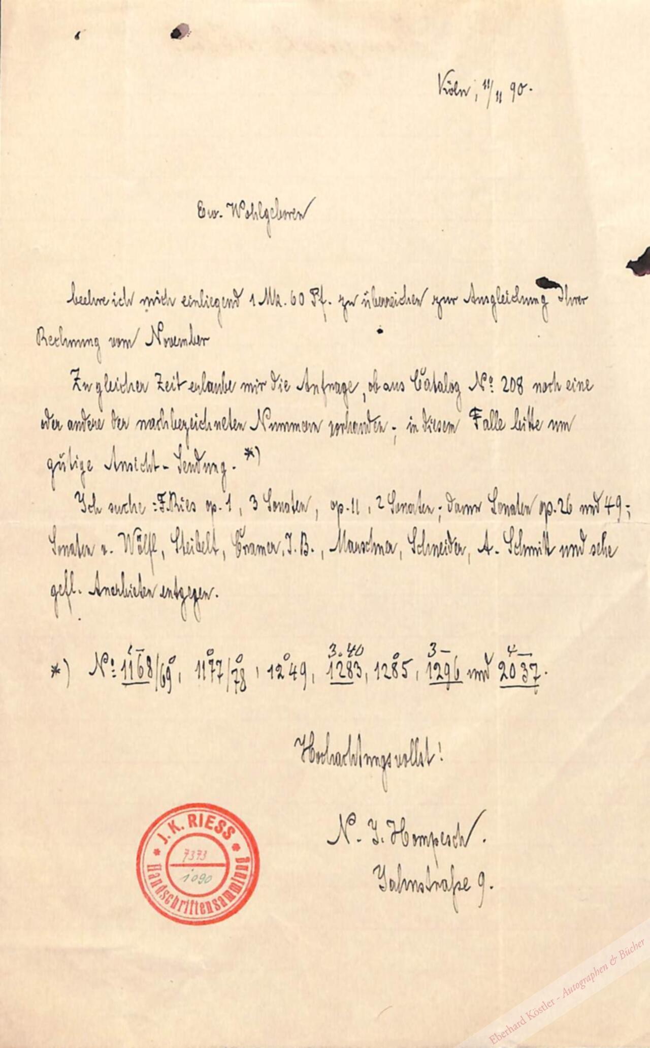 Hompesch, Nikolaus Josef, Klavierpädagoge (1830-1902). Hompesch, Nikolaus Josef, Klavierpädagoge (1830-1902).