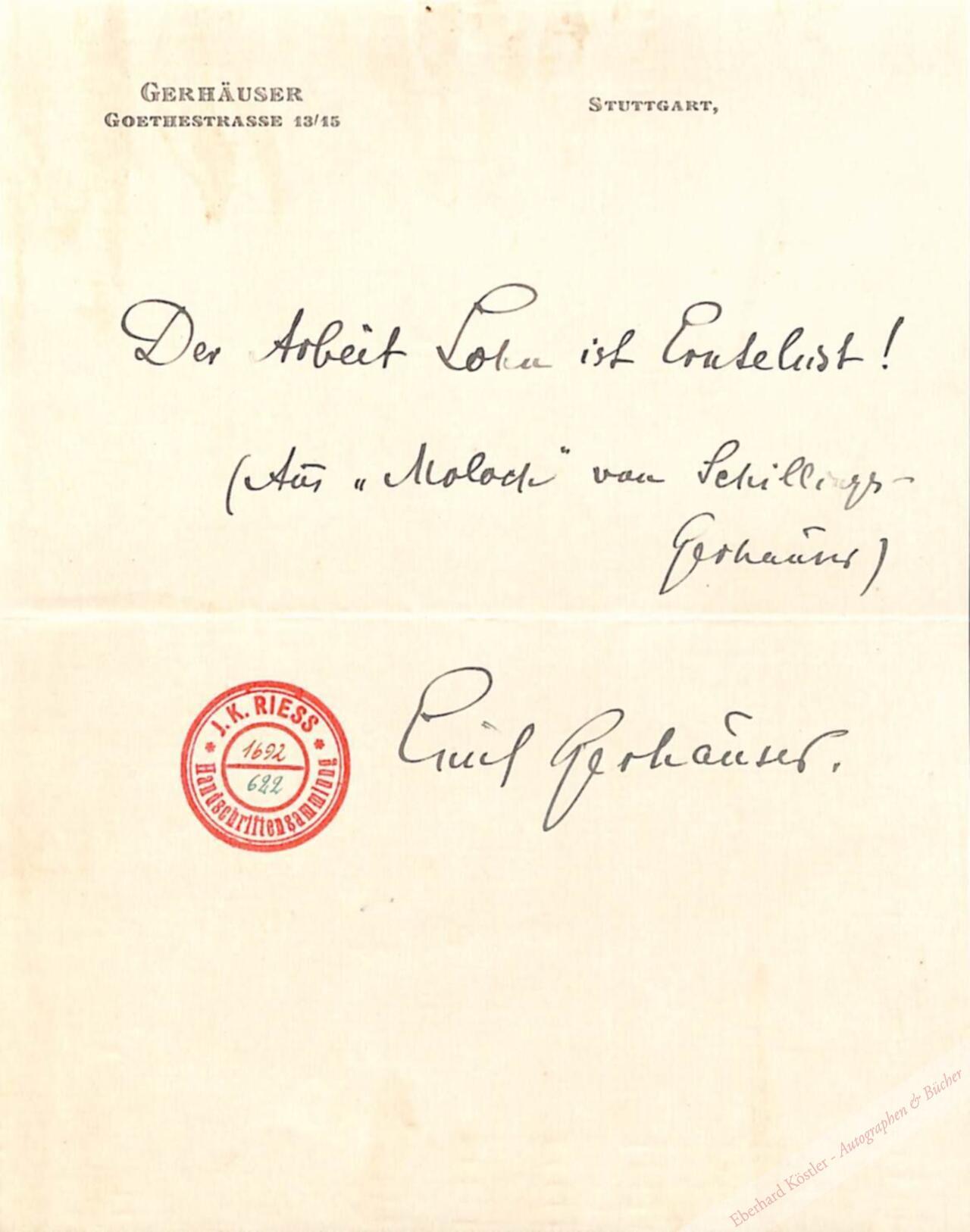 Gerhäuser, Emil, Sänger und Regisseur (1868-1917. Gerhäuser, Emil, Sänger und Regisseur (1868-1917.
