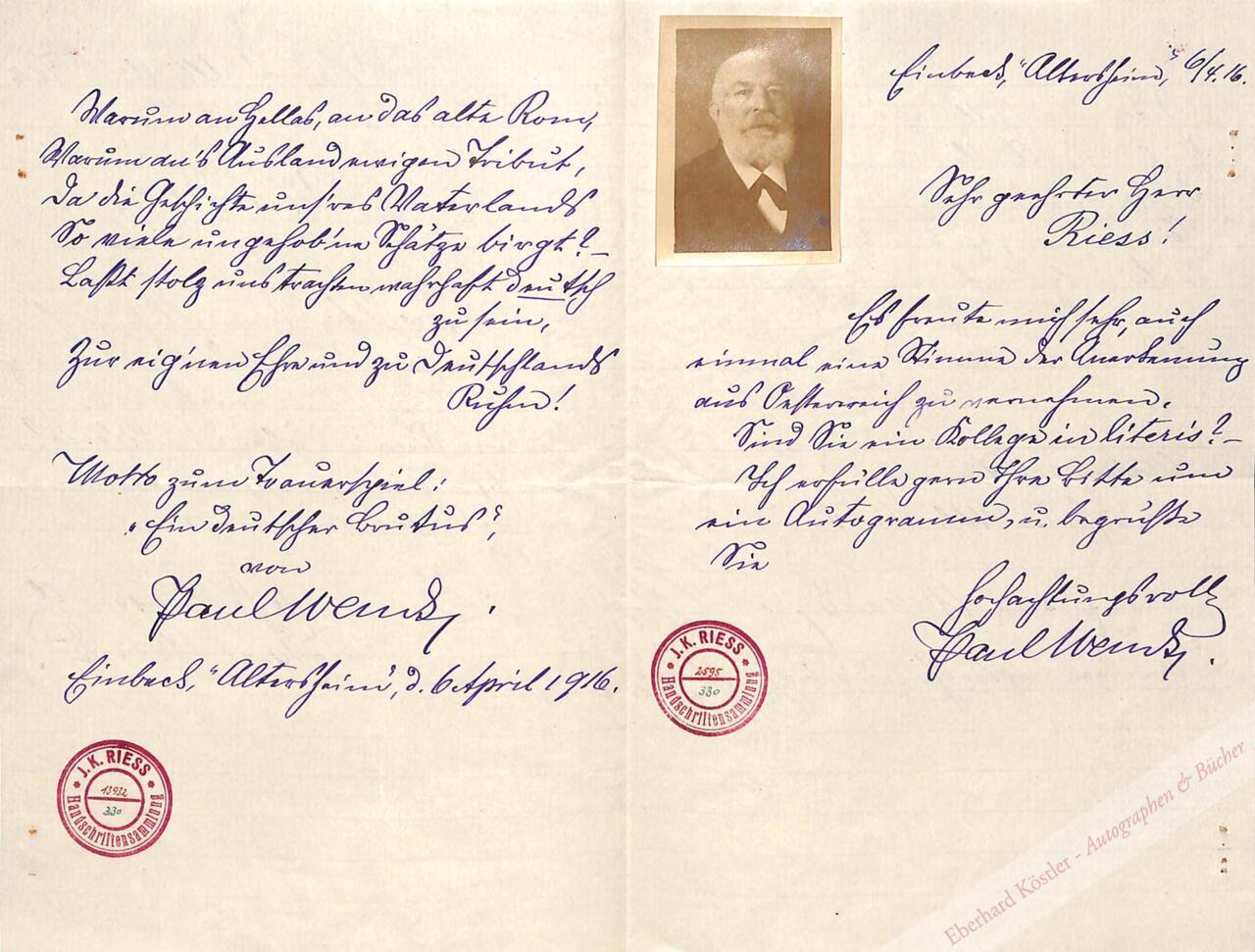 Wendt, Paul Jaromar, Kaufmann und Schriftsteller (1840-1919). Wendt, Paul Jaromar, Kaufmann und Schriftsteller (1840-1919).