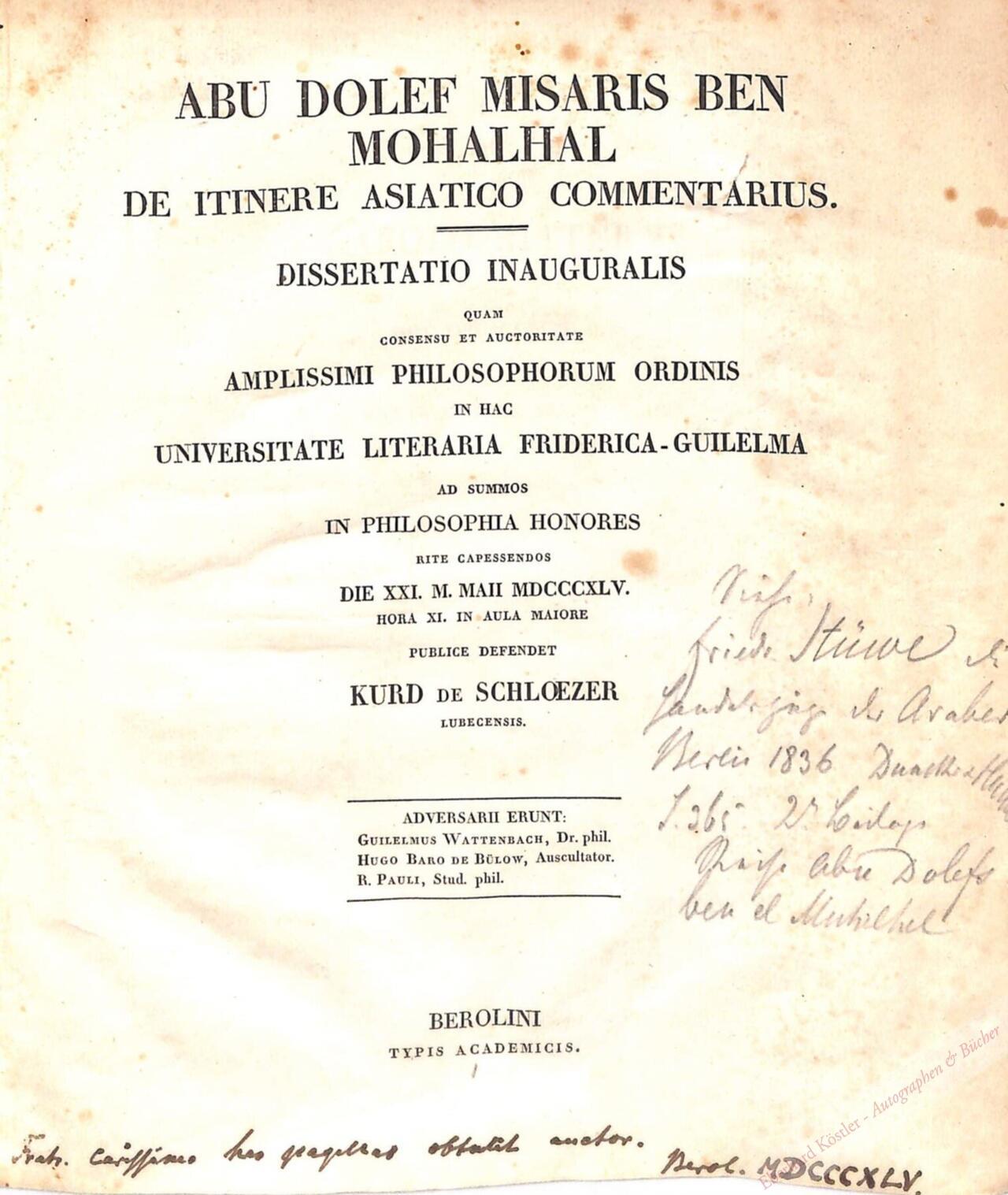 Schlözer, Kurd von, Diplomat und Historiker (1822-1894). Schlözer, Kurd von, Diplomat und Historiker (1822-1894).
